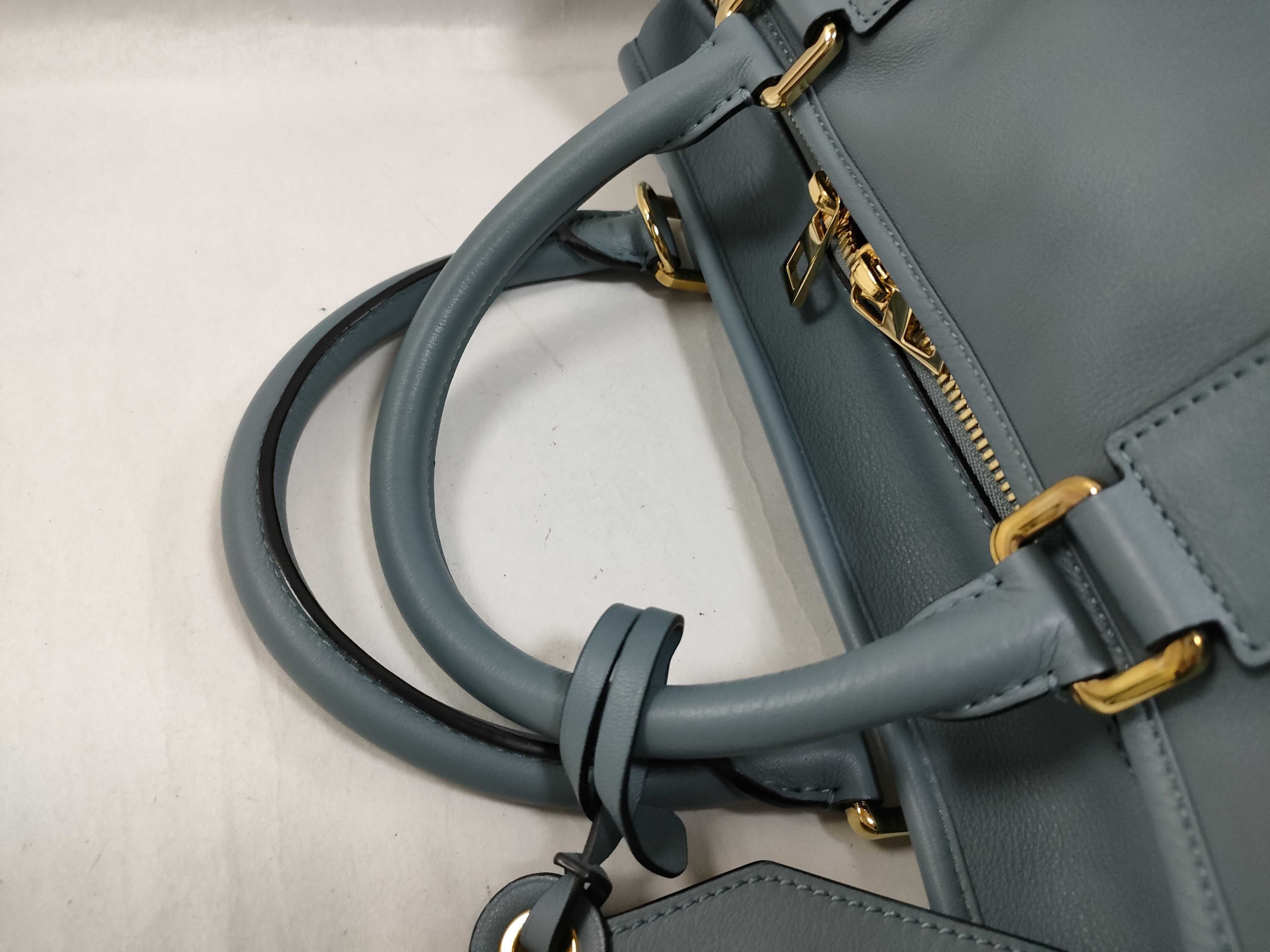 Amazona 36 Perforated Leather Handbag, Blue — view 3