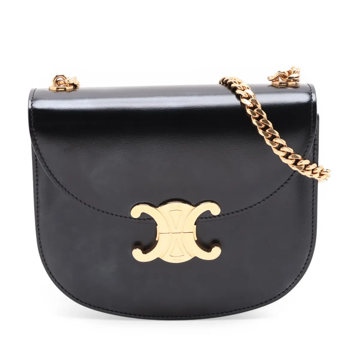 Triomphe Besace Leather Chain Shoulder Bag, Black