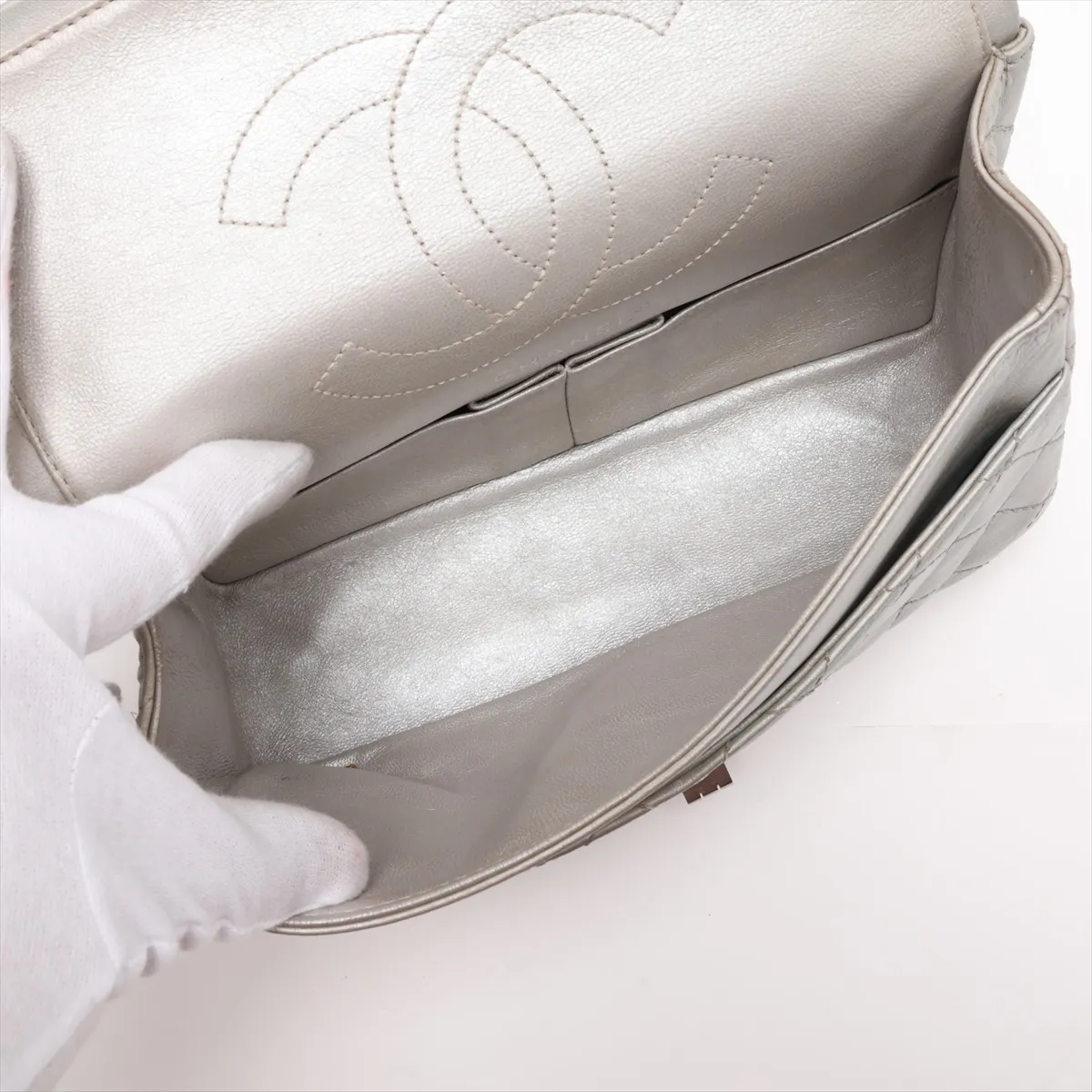Matelassé 2.55 Leather Double Flap Double Chain Bag, Silver, Silver Hardware, 12625370, Serial Number 12, A37586 — view 7