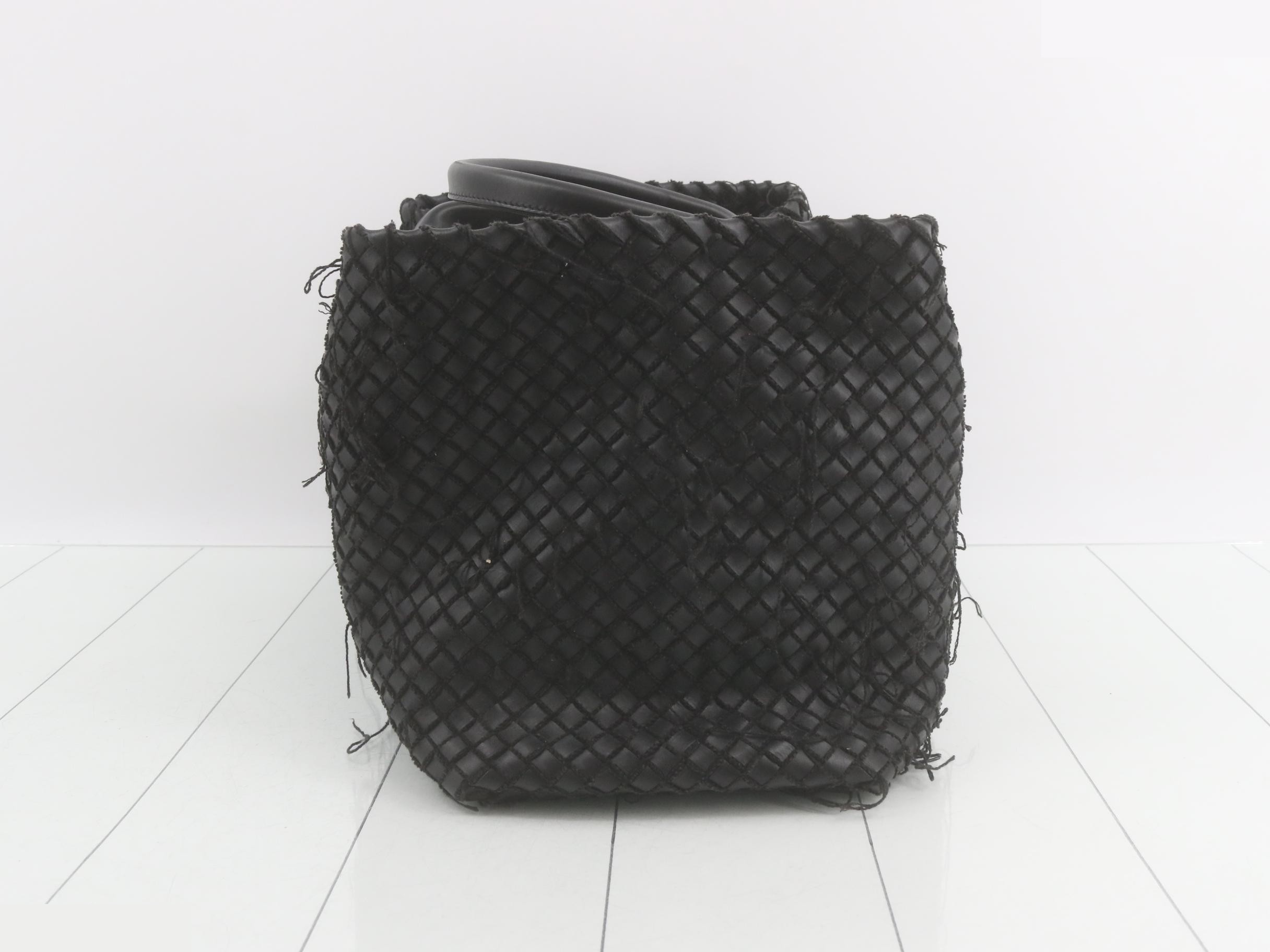 Intrecciato Leather Handbag, Black — view 3