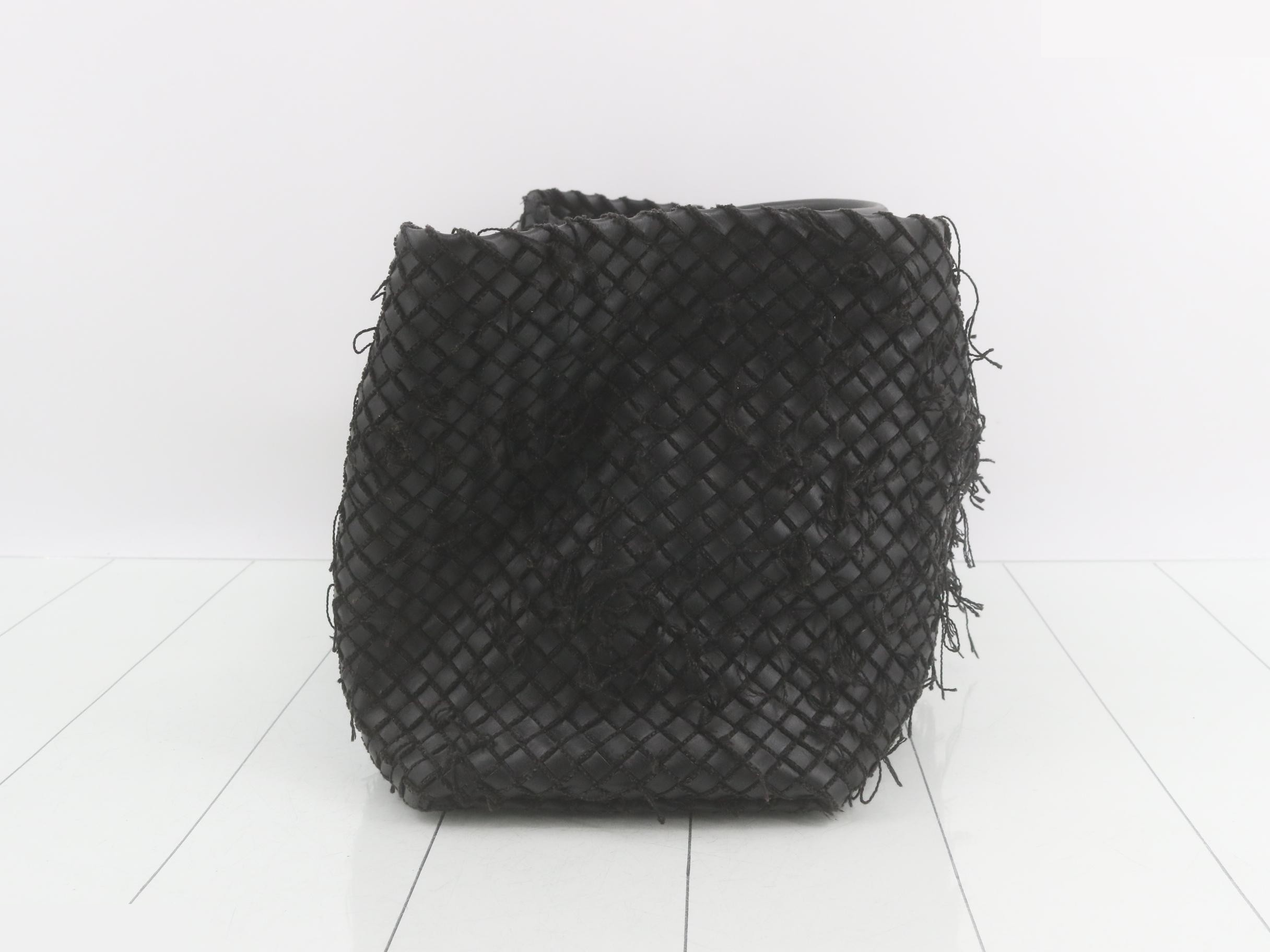 Intrecciato Leather Handbag, Black — view 4