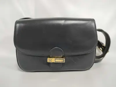 Leather Shoulder Bag, Navy