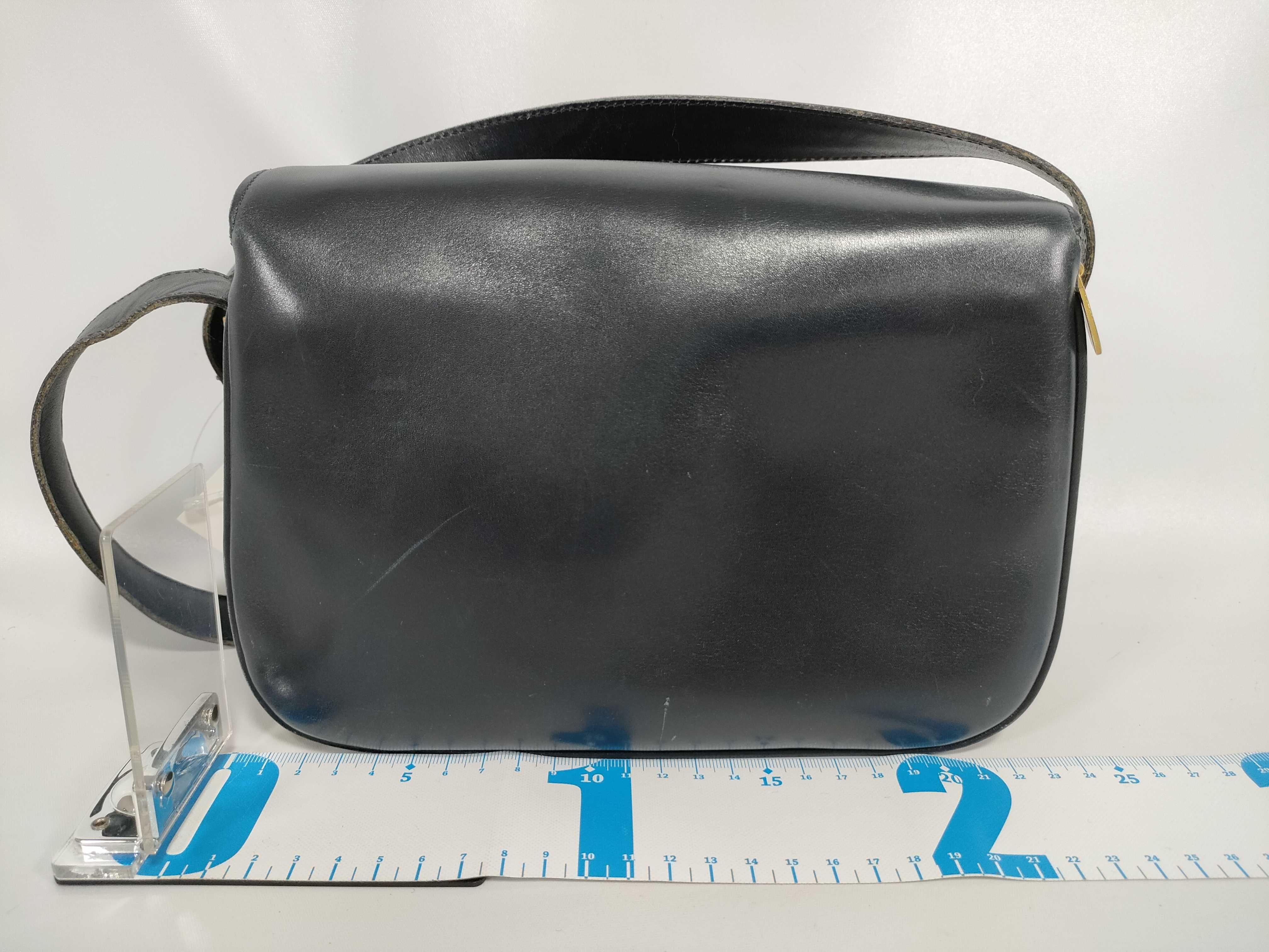 Leather Shoulder Bag, Navy — view 2