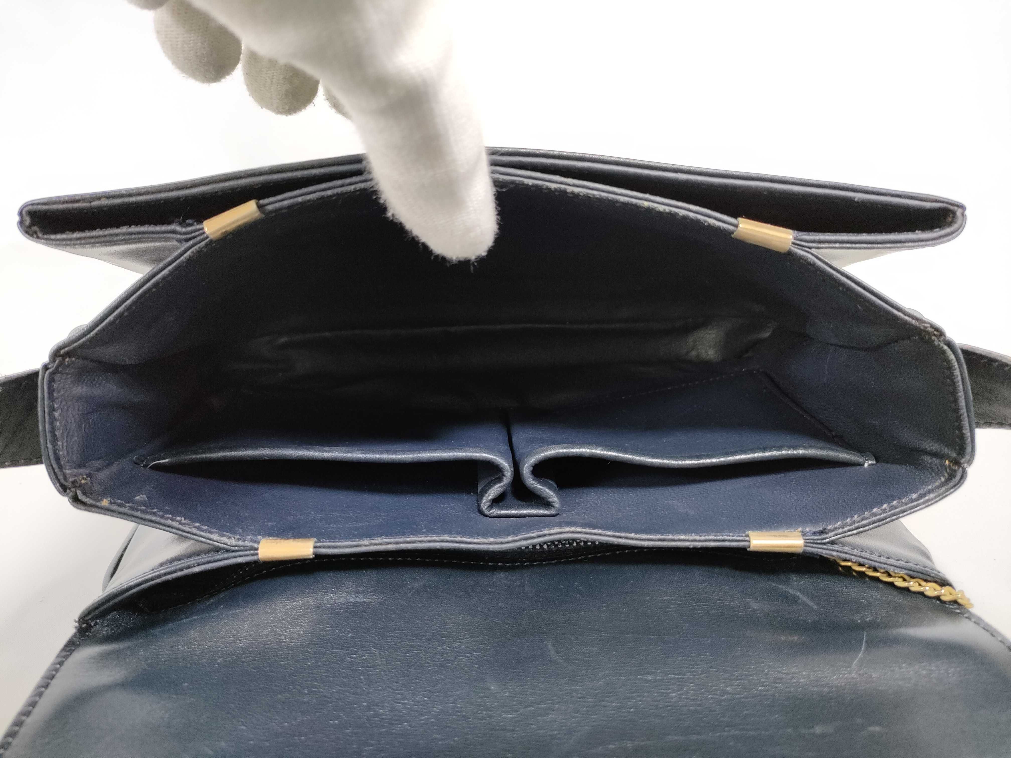 Leather Shoulder Bag, Navy — view 14