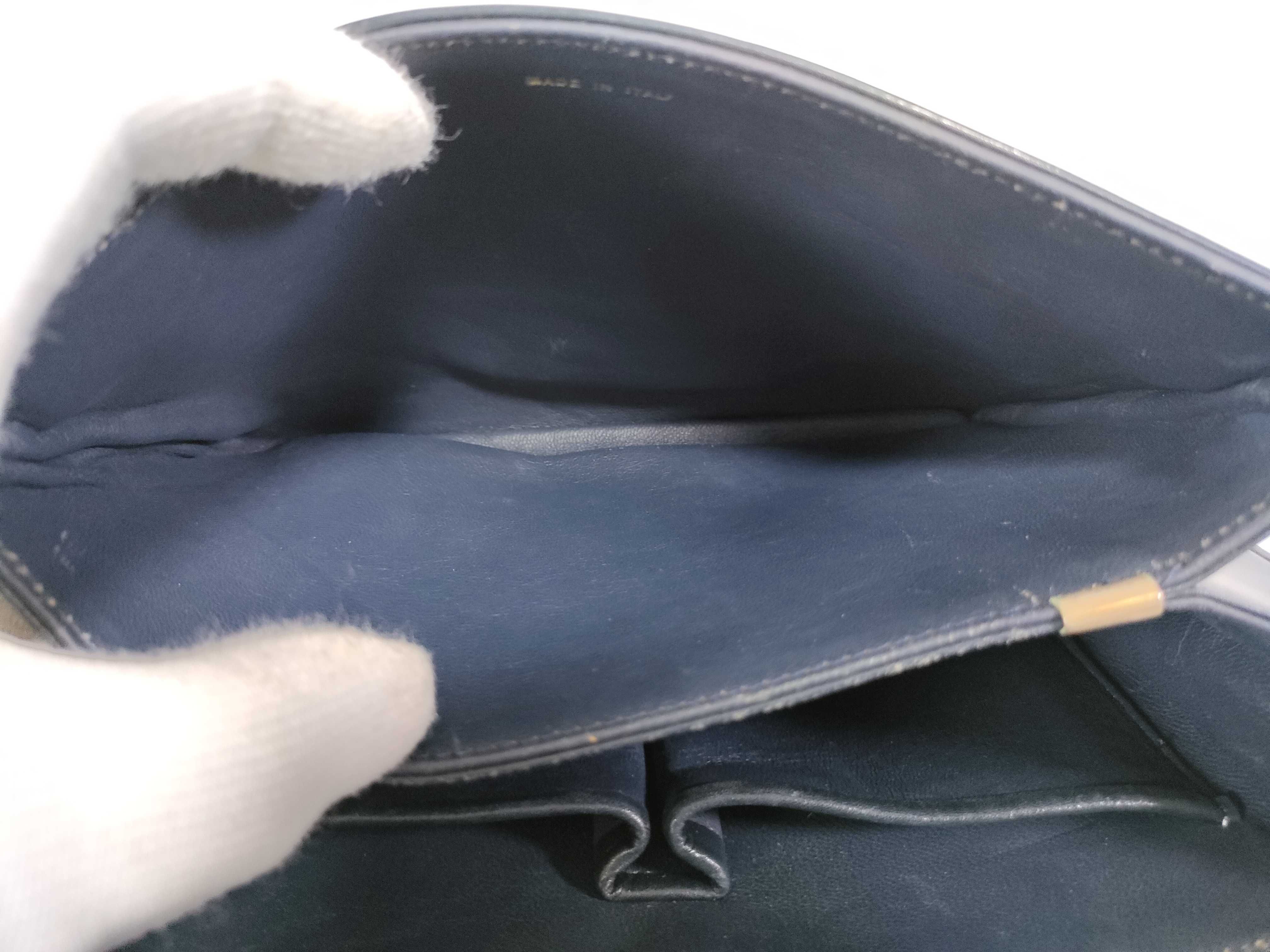 Leather Shoulder Bag, Navy — view 15