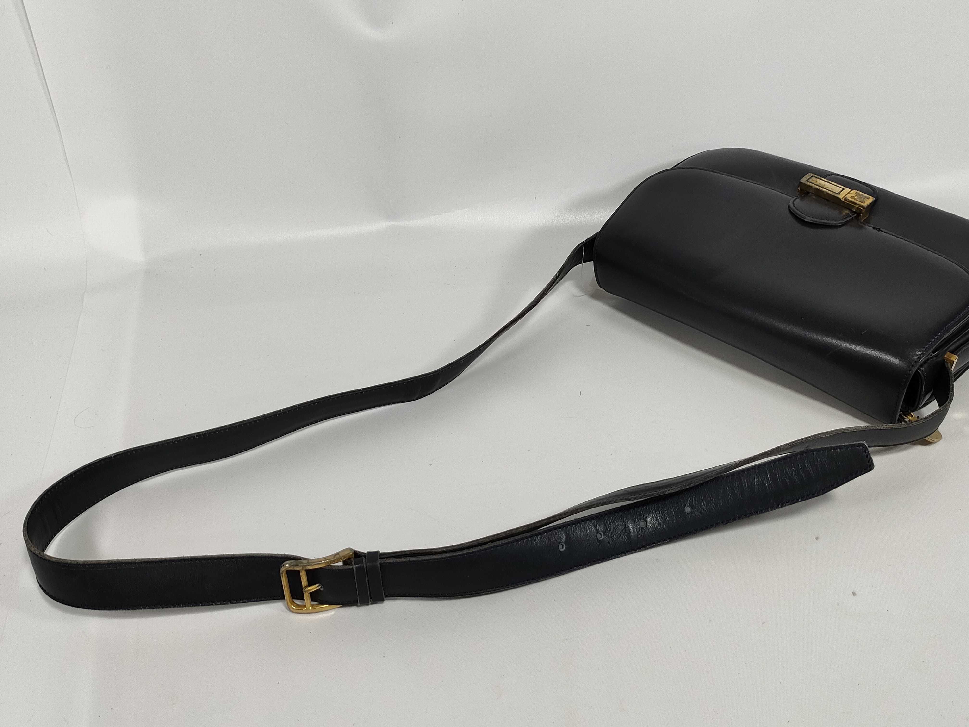 Leather Shoulder Bag, Navy — view 3