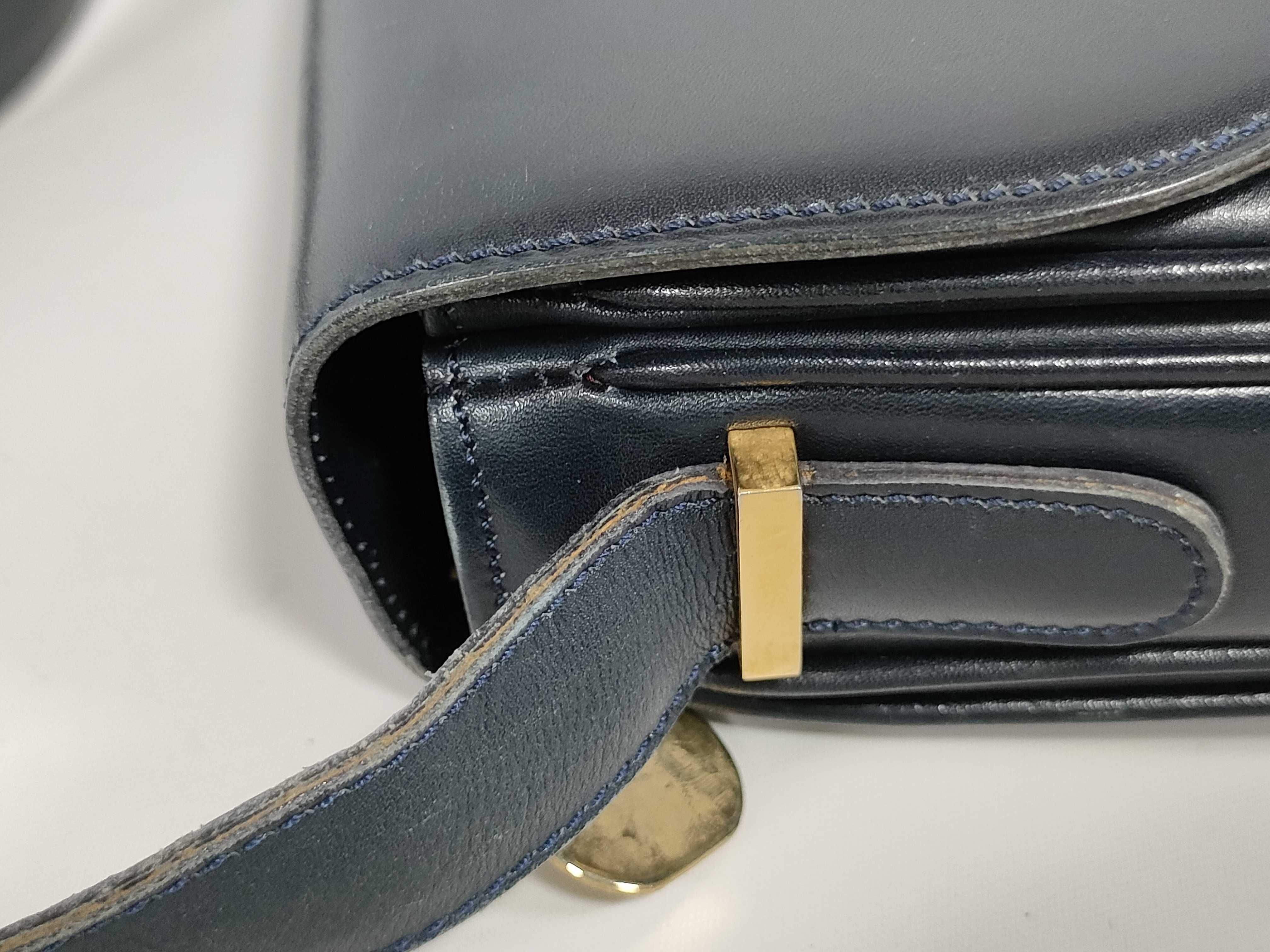 Leather Shoulder Bag, Navy — view 5