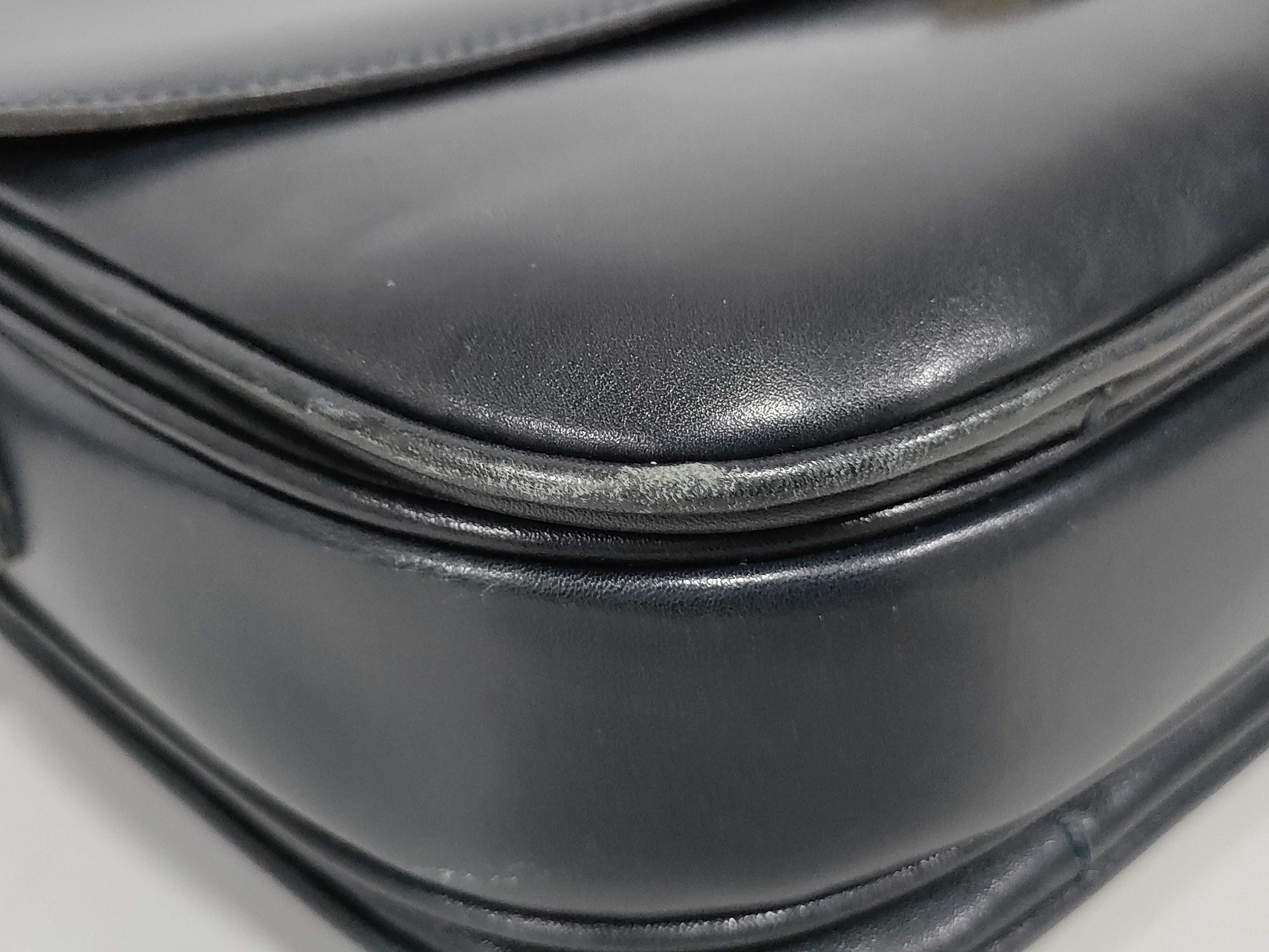 Leather Shoulder Bag, Navy — view 6