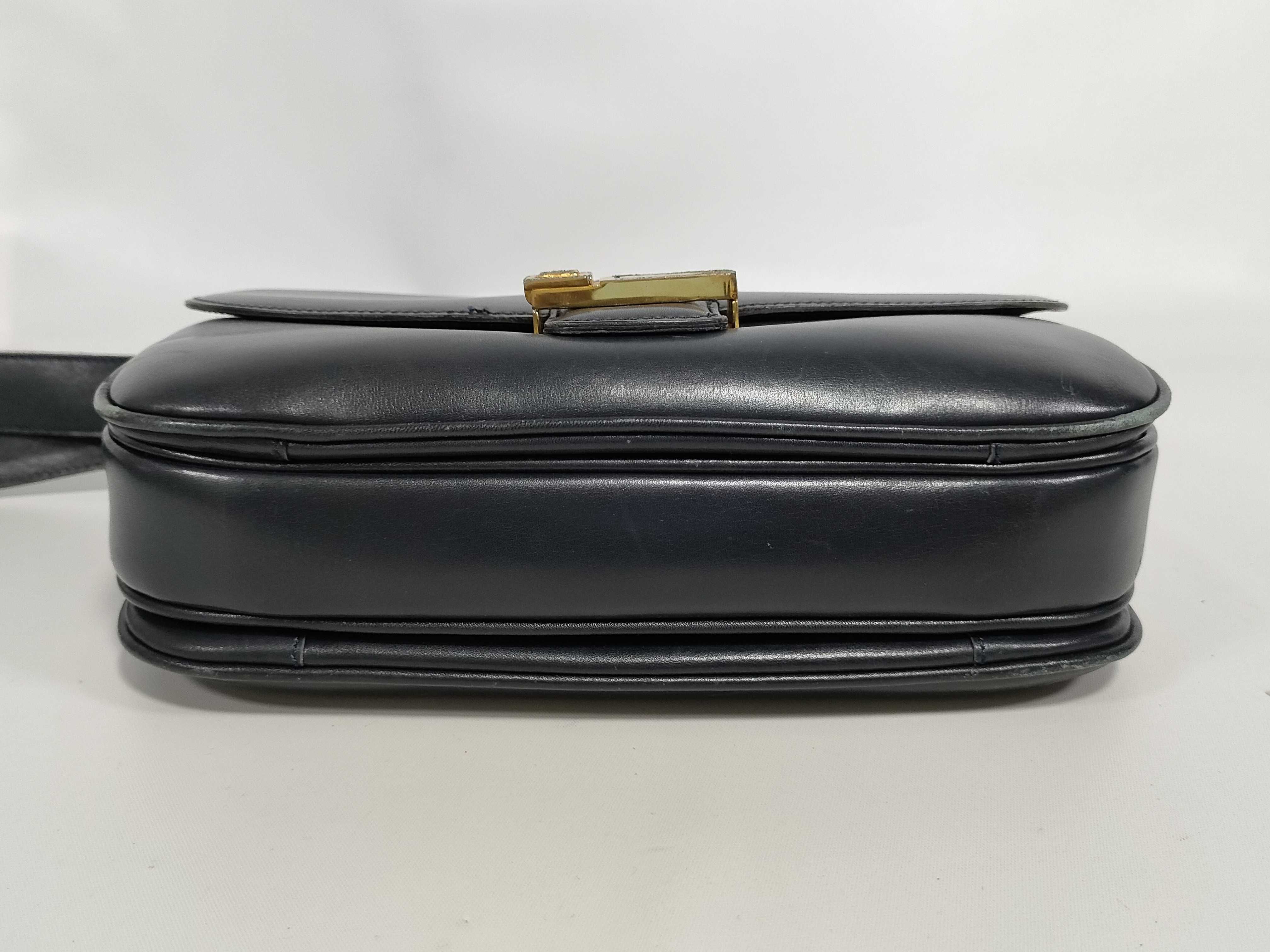 Leather Shoulder Bag, Navy — view 7