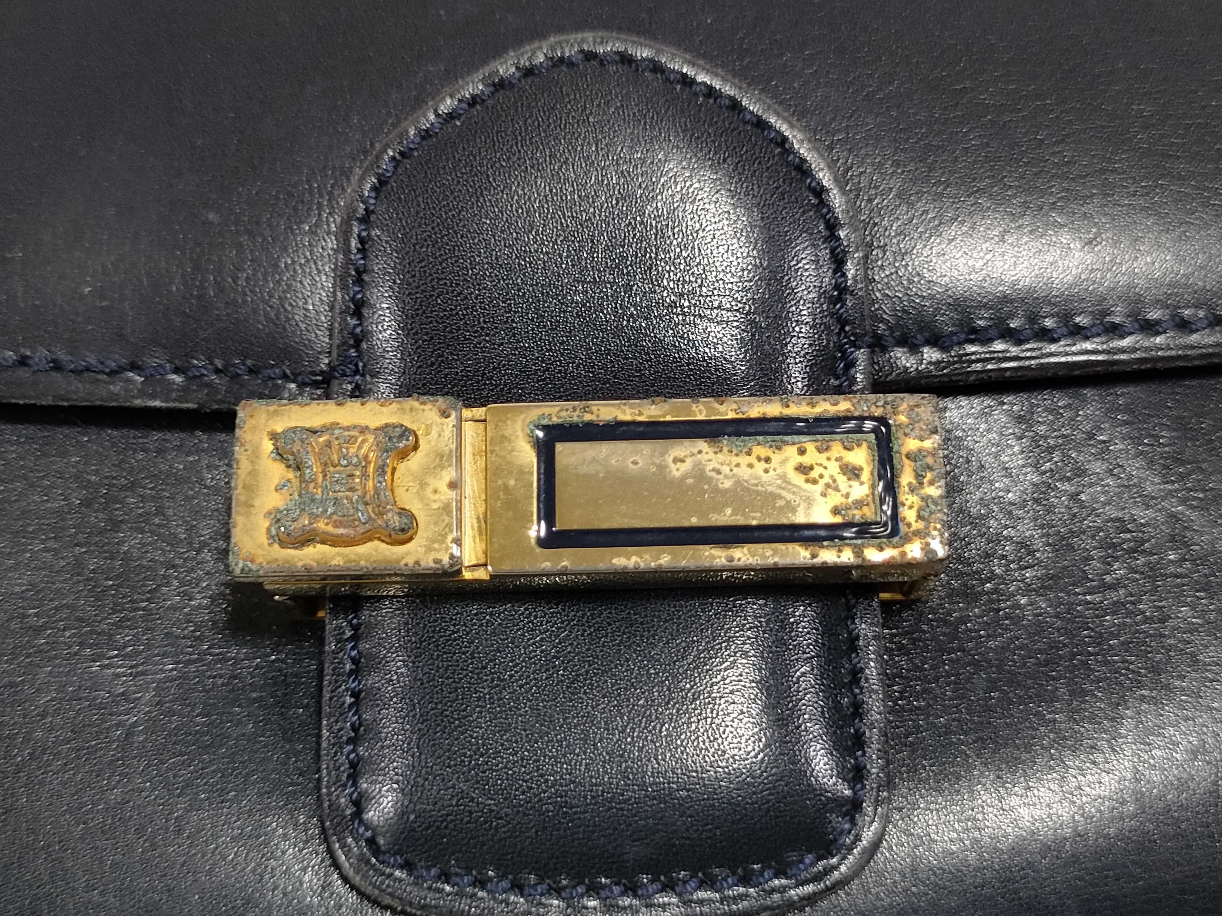 Leather Shoulder Bag, Navy — view 8