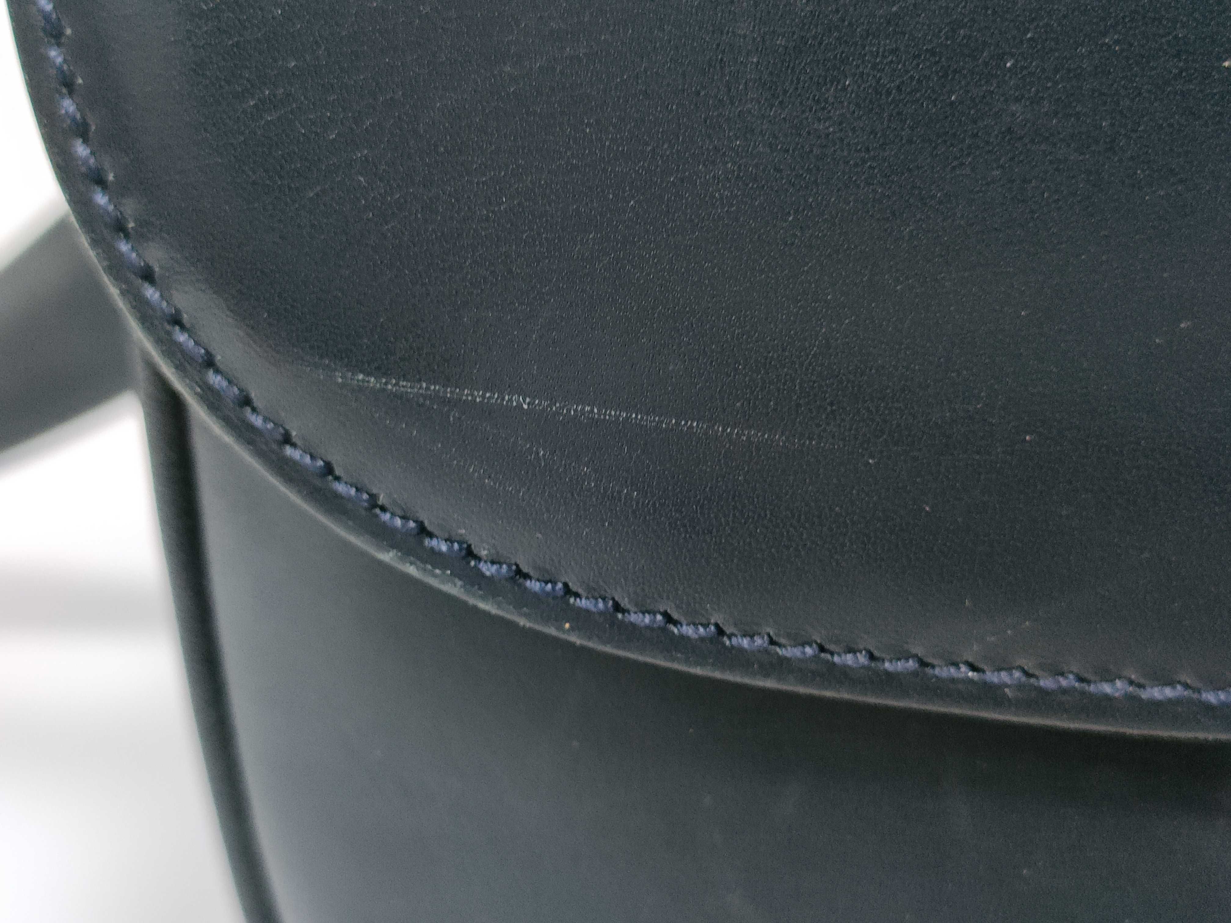 Leather Shoulder Bag, Navy — view 10