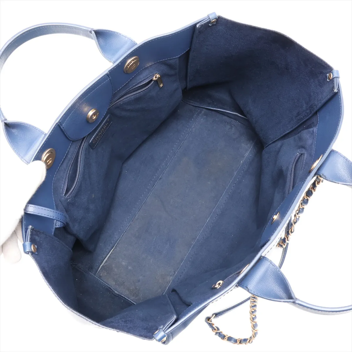 Deauville GM Caviar Skin x Stud 2-Way Tote Bag, Blue with Gold Hardware, 28509504, Serial Number 28 — view 7