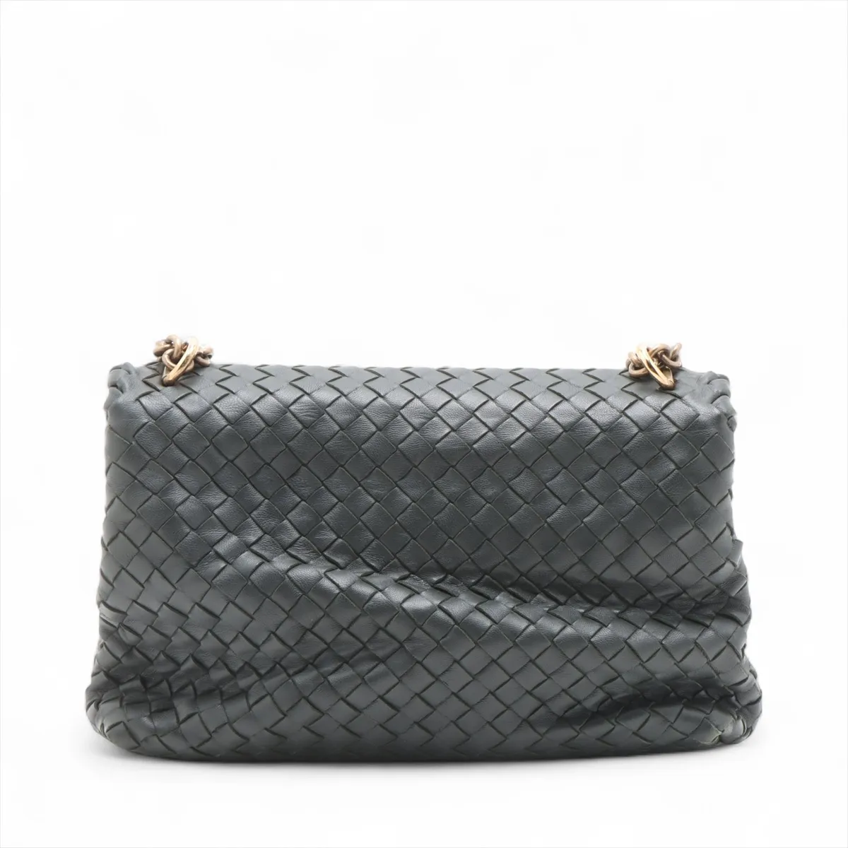 Intrecciato Olympia Leather Chain Shoulder Bag, Gray — view 2