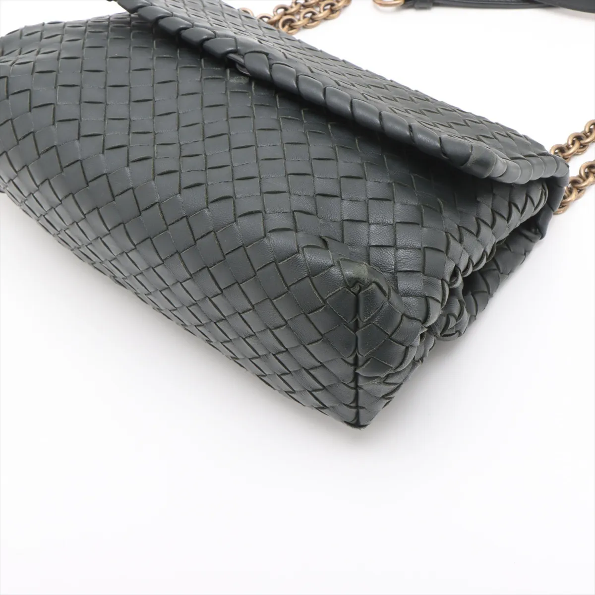 Intrecciato Olympia Leather Chain Shoulder Bag, Gray — view 3