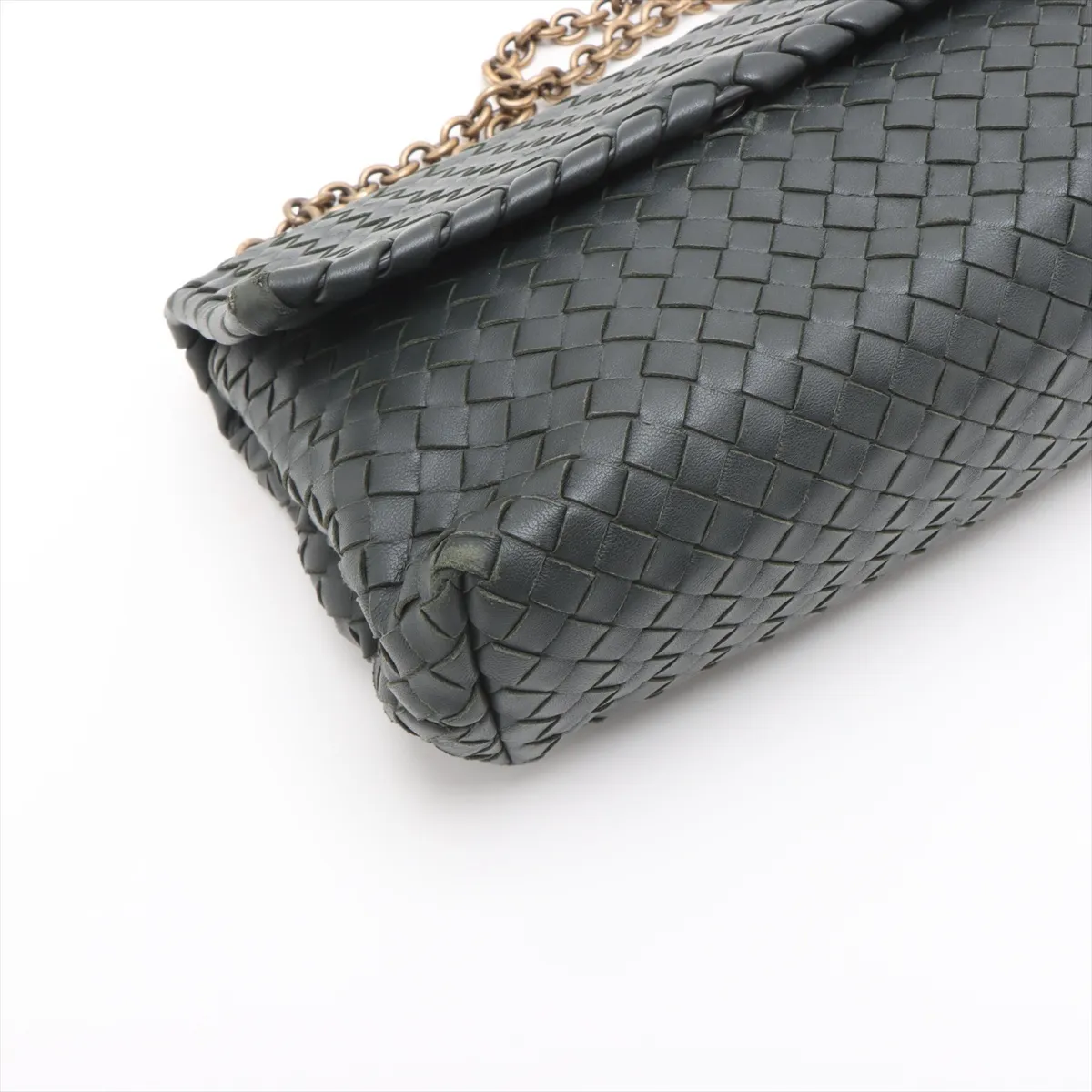 Intrecciato Olympia Leather Chain Shoulder Bag, Gray — view 4