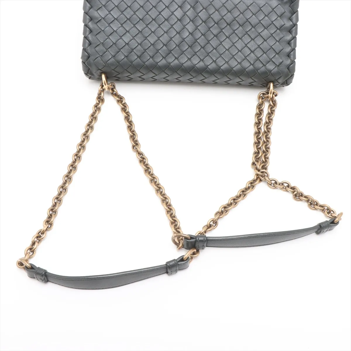 Intrecciato Olympia Leather Chain Shoulder Bag, Gray — view 5