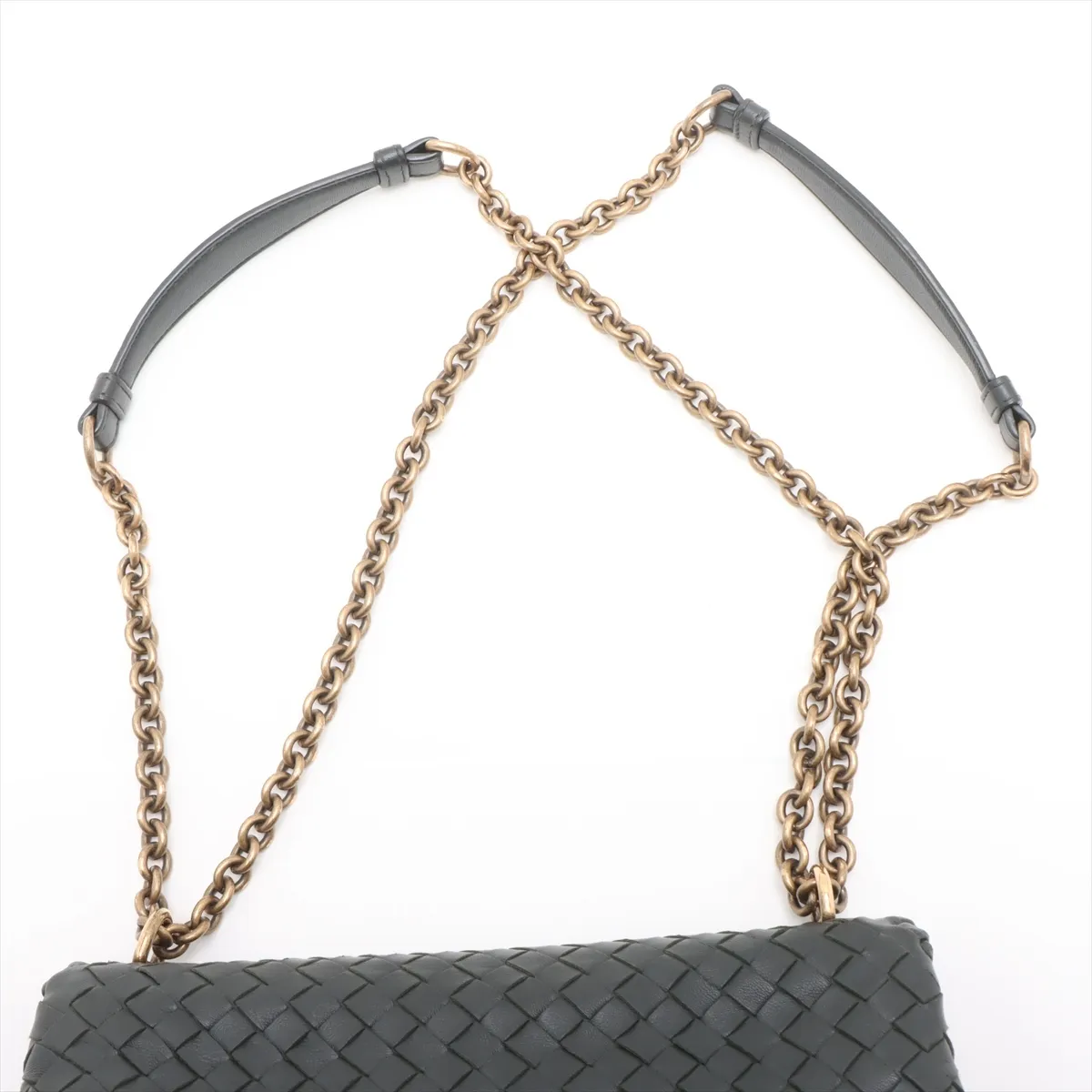 Intrecciato Olympia Leather Chain Shoulder Bag, Gray — view 6