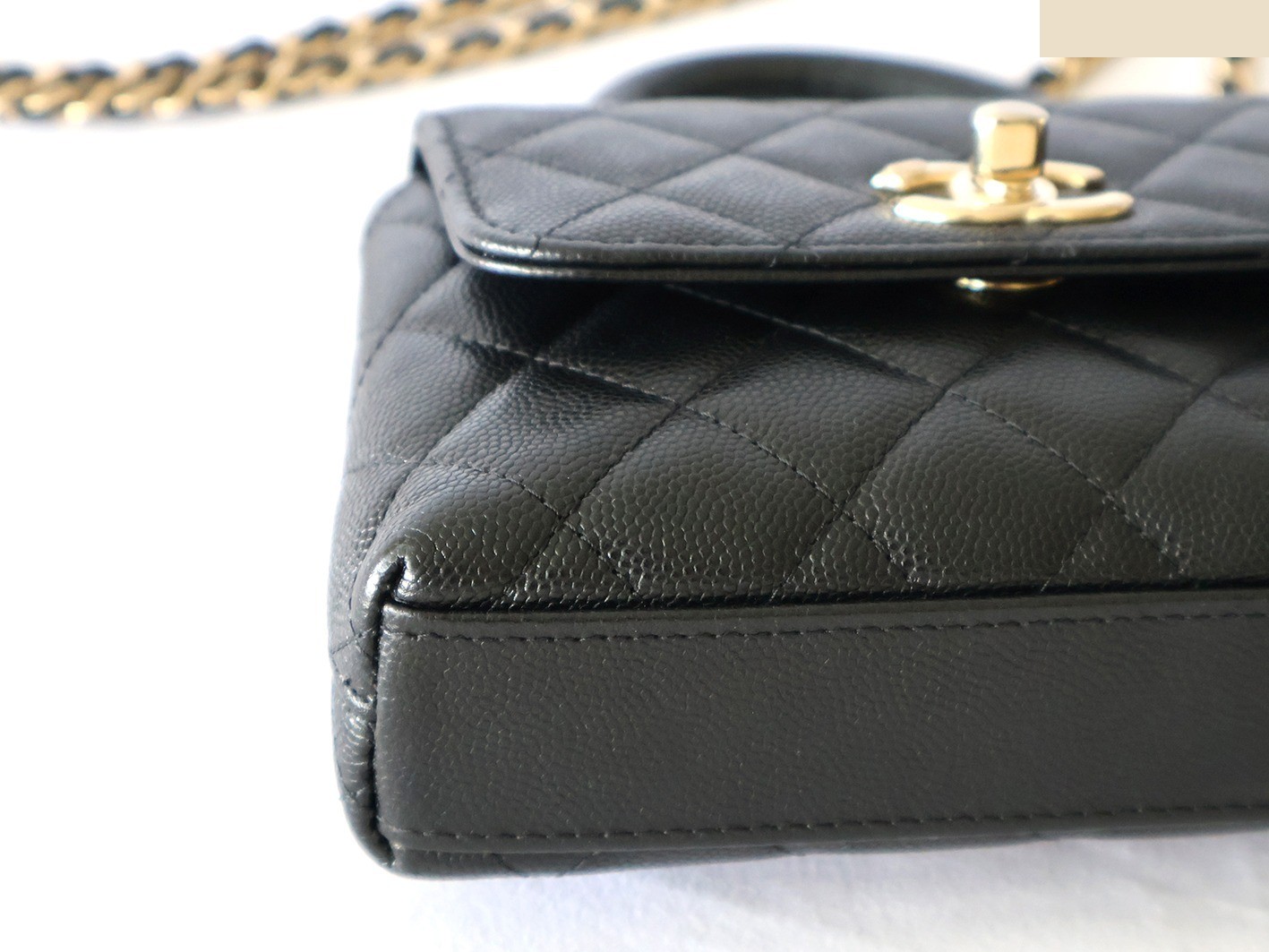 Caviar Skin Coco Handle XXS 2-Way Chain Shoulder Bag, Black — view 3