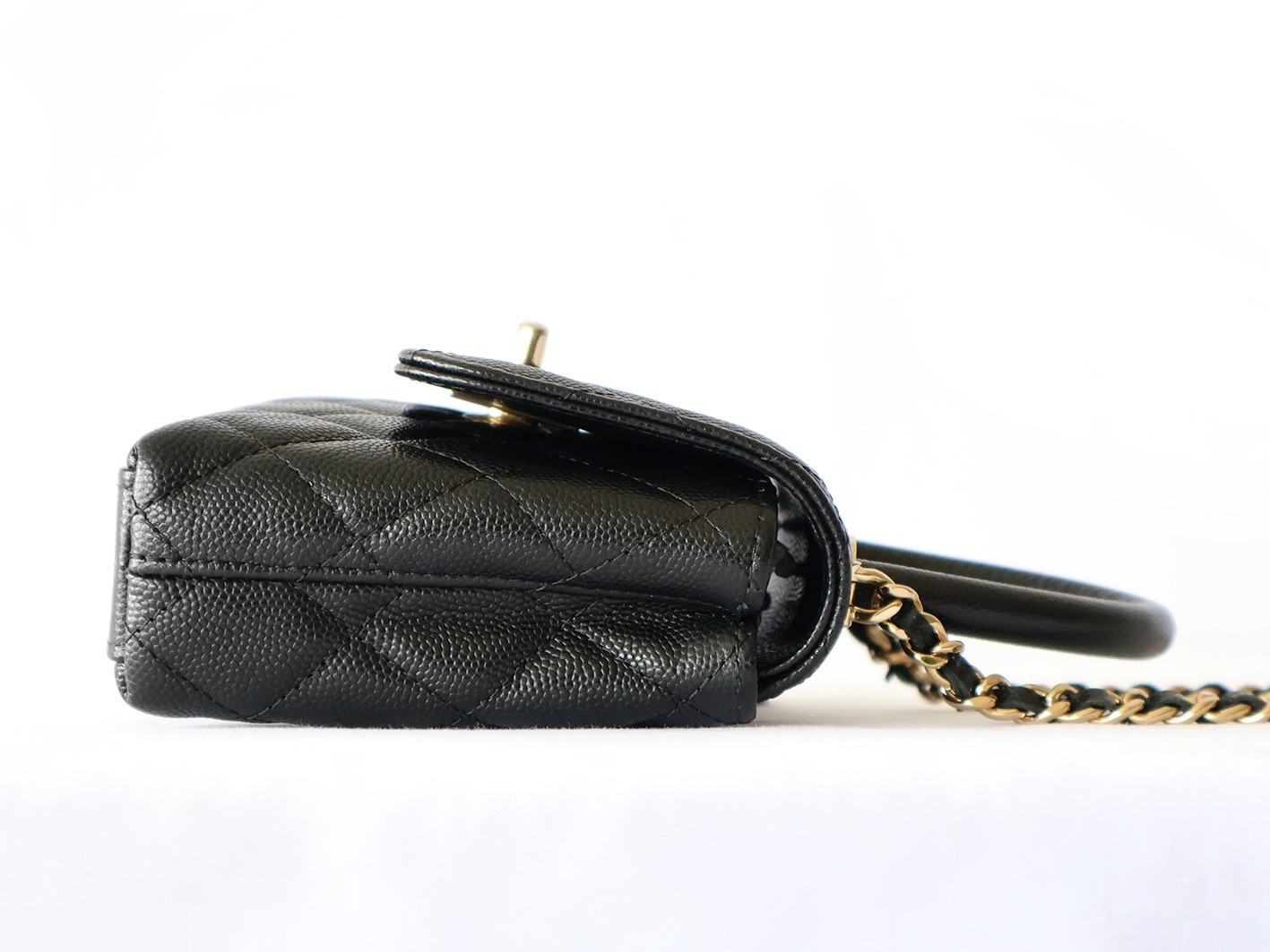Caviar Skin Coco Handle XXS 2-Way Chain Shoulder Bag, Black — view 5