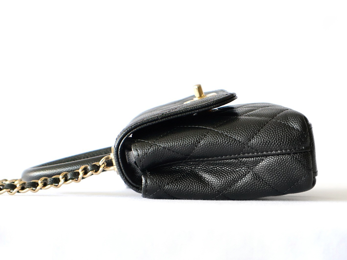 Caviar Skin Coco Handle XXS 2-Way Chain Shoulder Bag, Black — view 6