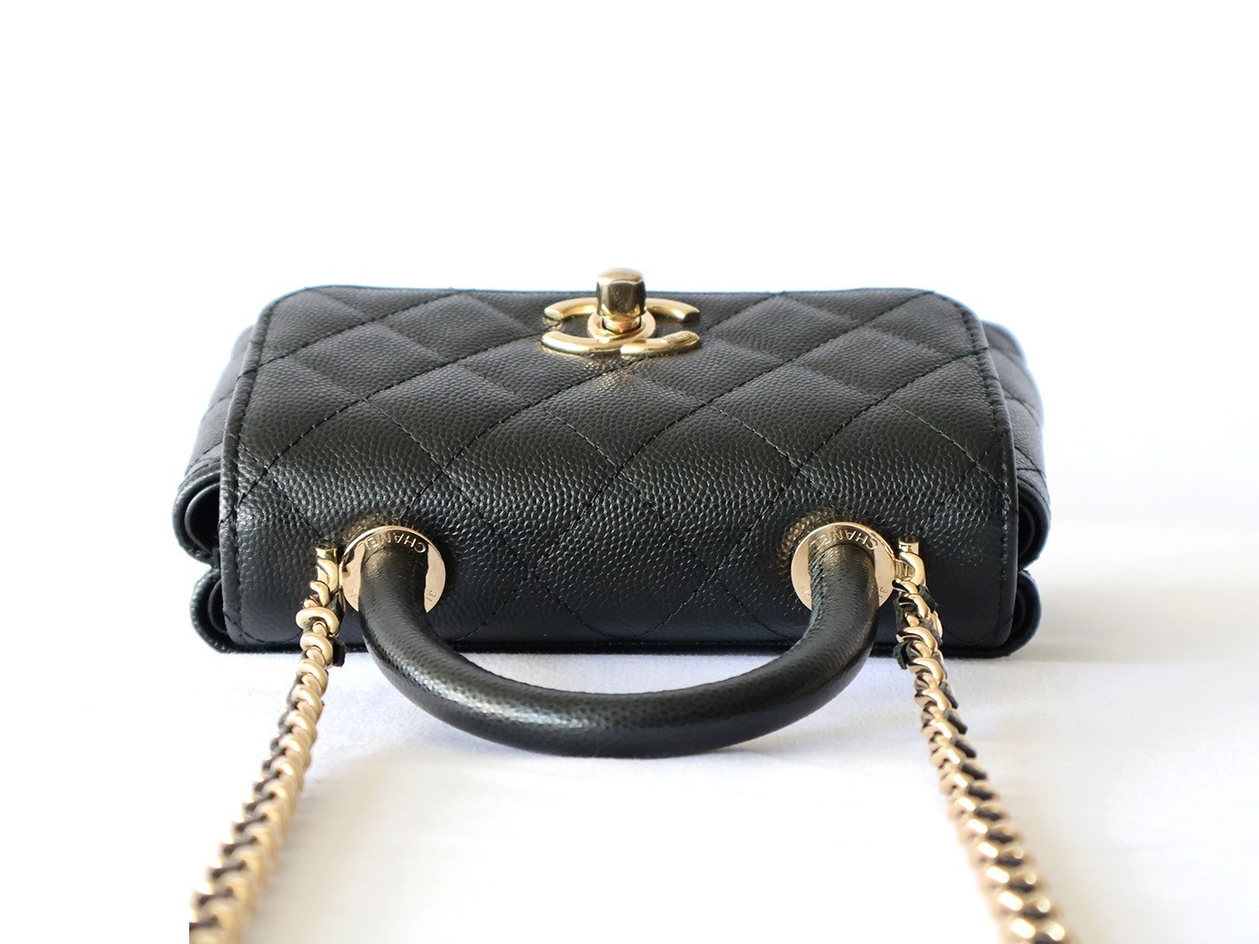 Caviar Skin Coco Handle XXS 2-Way Chain Shoulder Bag, Black — view 7