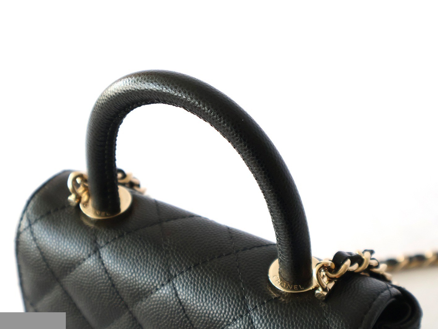 Caviar Skin Coco Handle XXS 2-Way Chain Shoulder Bag, Black — view 8