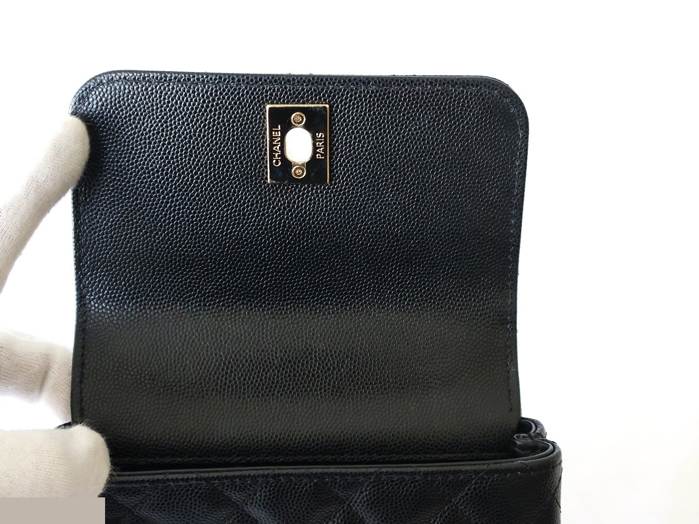 Caviar Skin Coco Handle XXS 2-Way Chain Shoulder Bag, Black — view 10