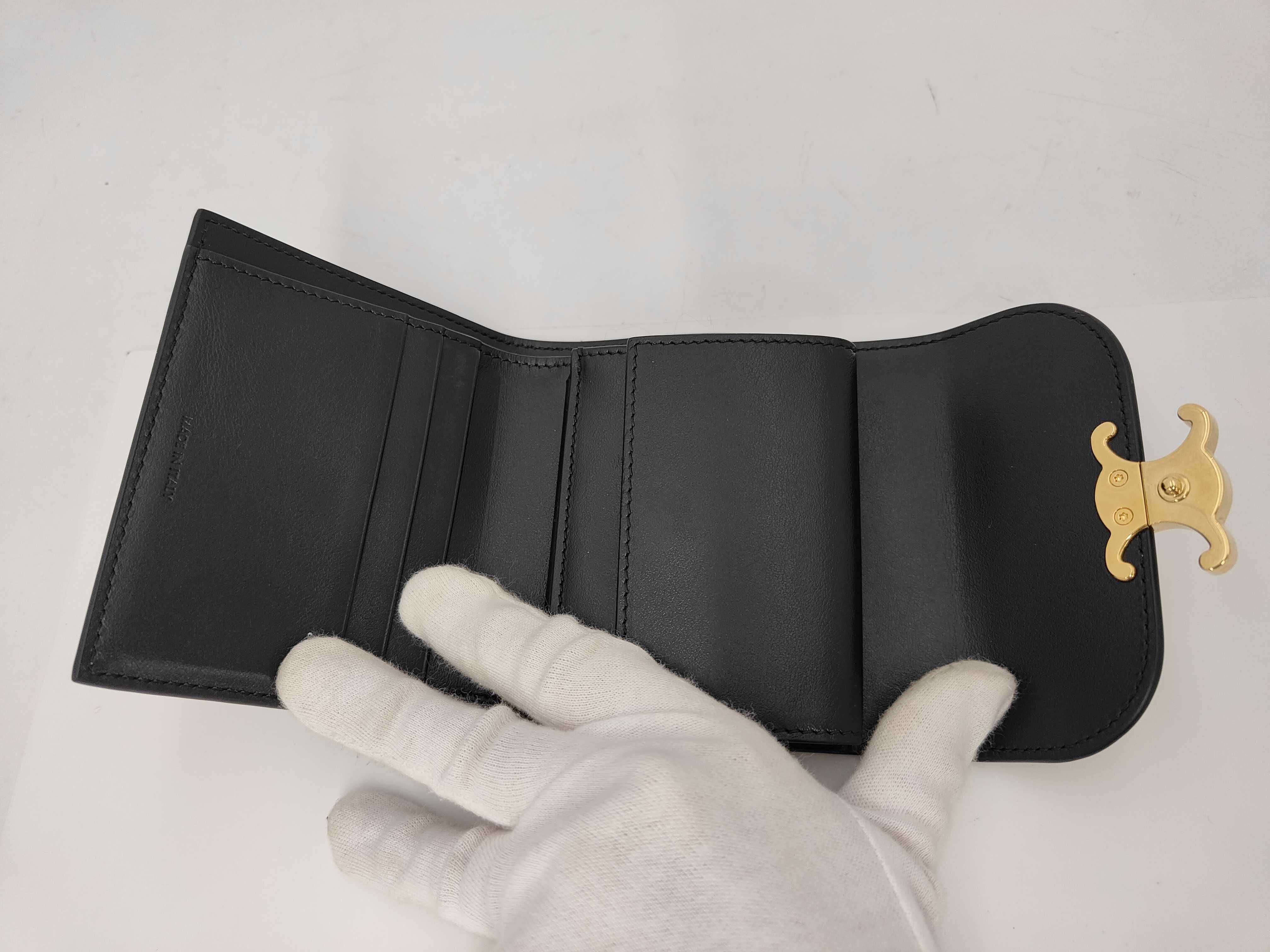 Triomphe Tri-fold Wallet, Leather, Black — view 7