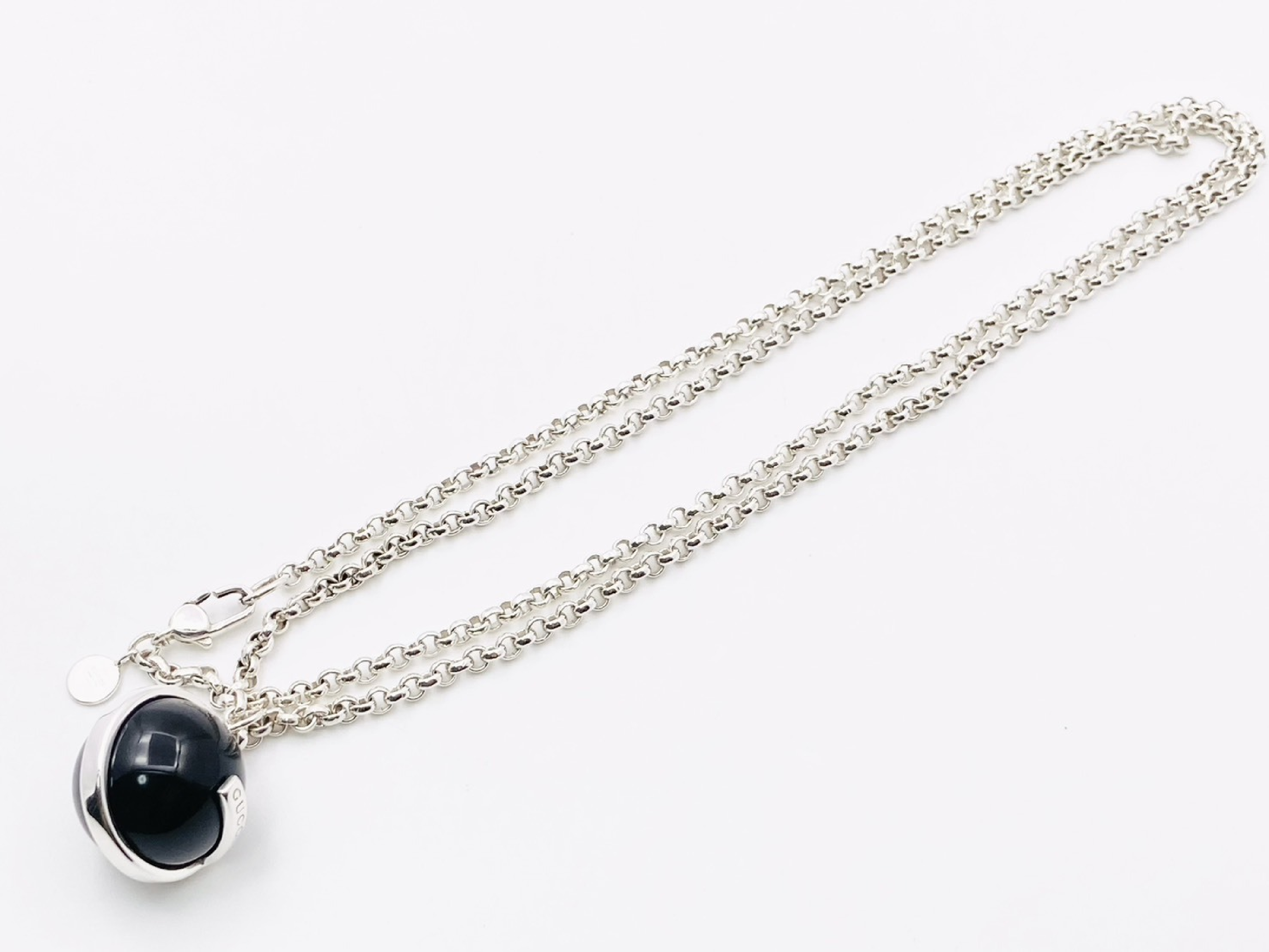 G-logo Onyx Ball Long Necklace, 925 Sterling Silver, 28.4g, Black x Silver Necklace — view 2