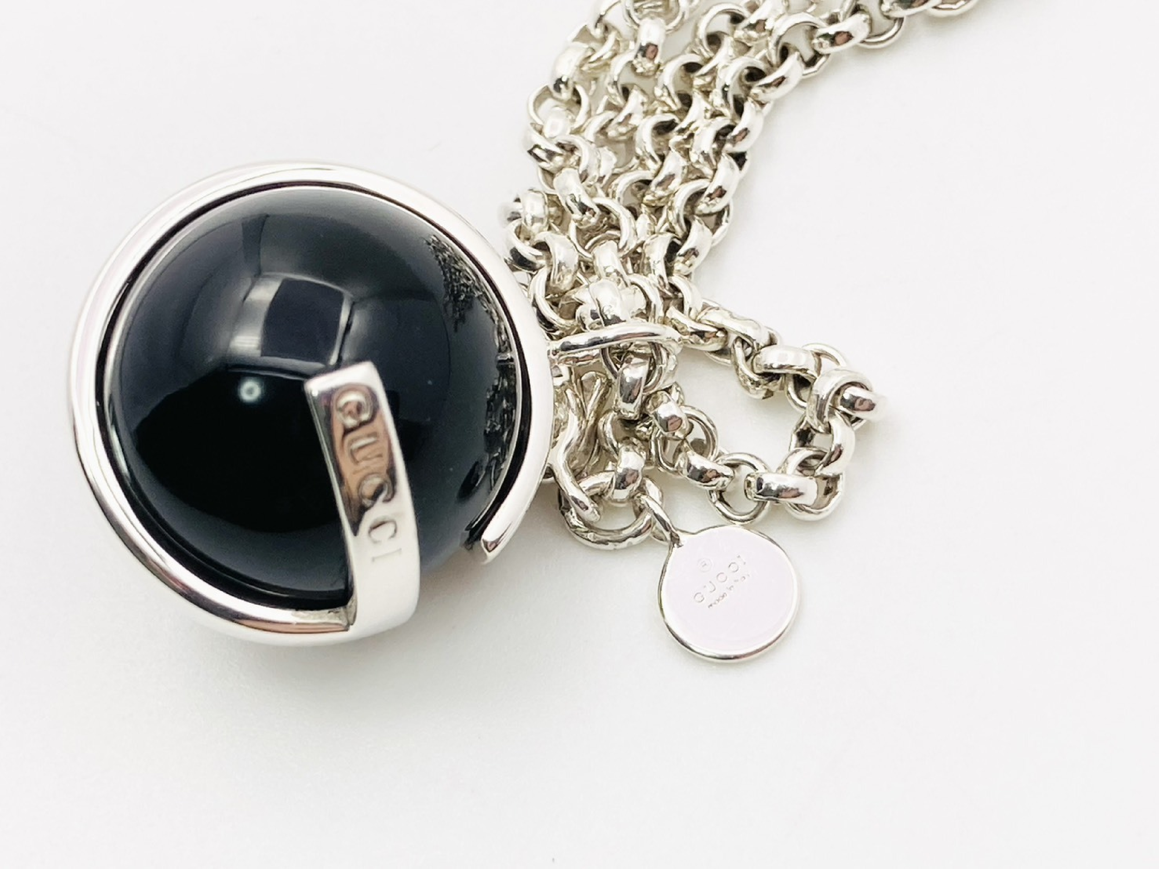 G-logo Onyx Ball Long Necklace, 925 Sterling Silver, 28.4g, Black x Silver Necklace — view 3