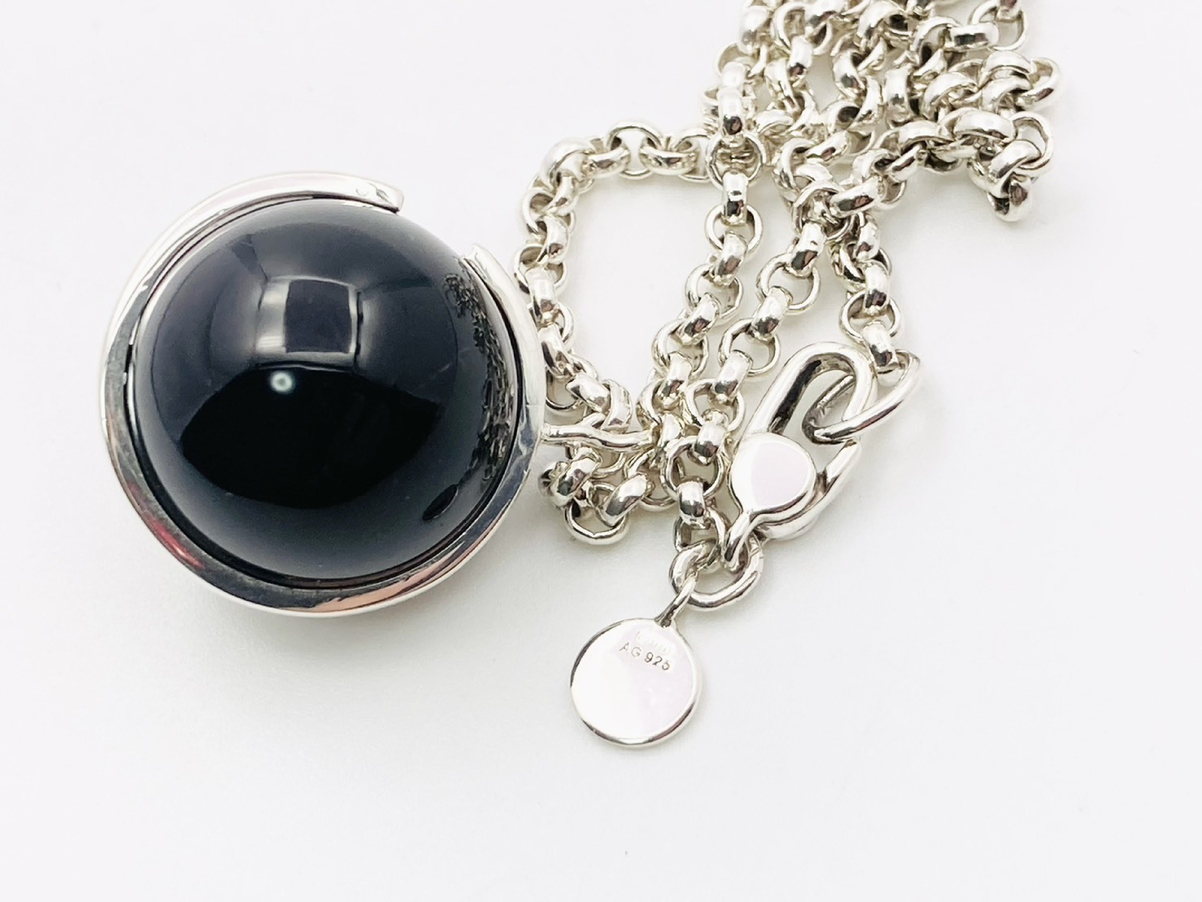 G-logo Onyx Ball Long Necklace, 925 Sterling Silver, 28.4g, Black x Silver Necklace — view 4