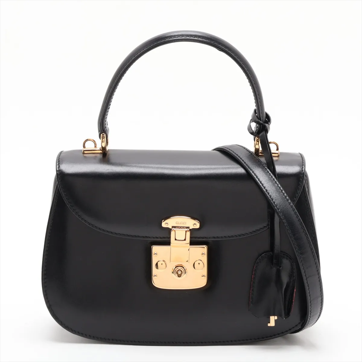 Leather 2-Way Handbag, Black