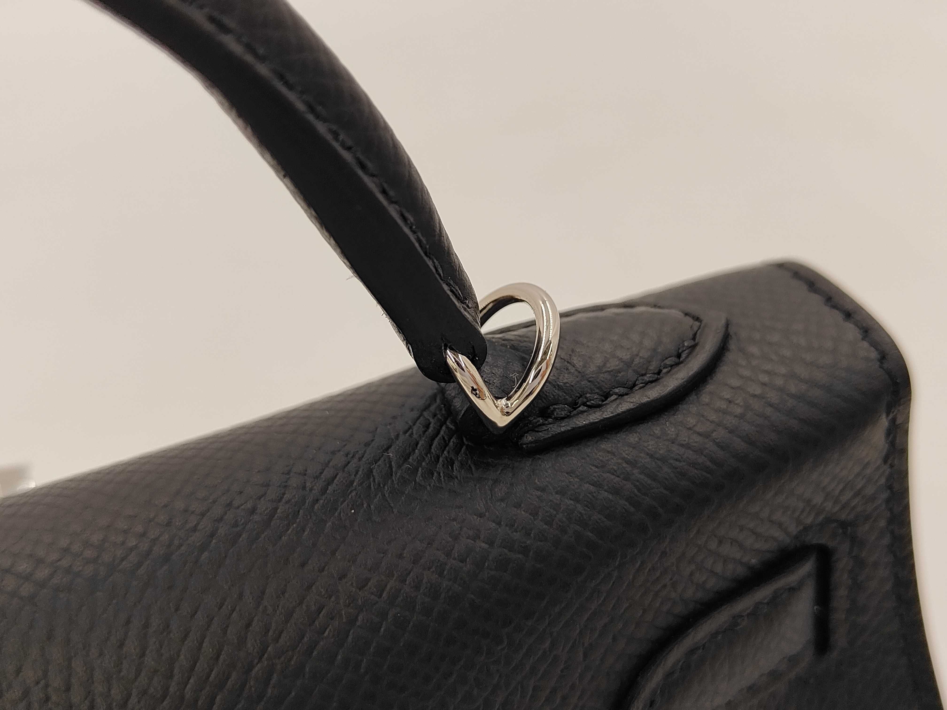 Mini Kelly de Black Epsom Leather Handbag with Silver Hardware (G Stamp) — view 3