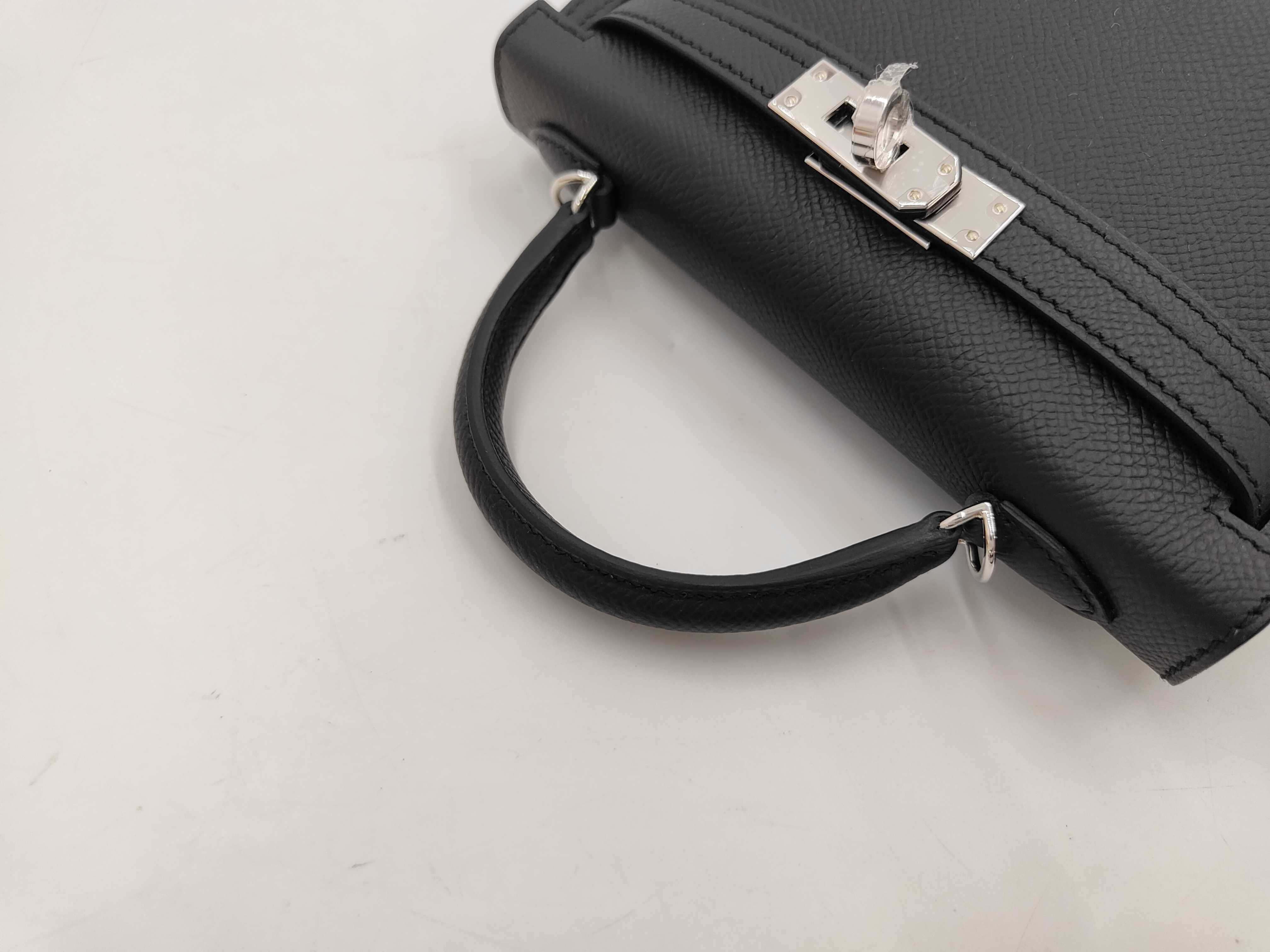 Mini Kelly de Black Epsom Leather Handbag with Silver Hardware (G Stamp) — view 5