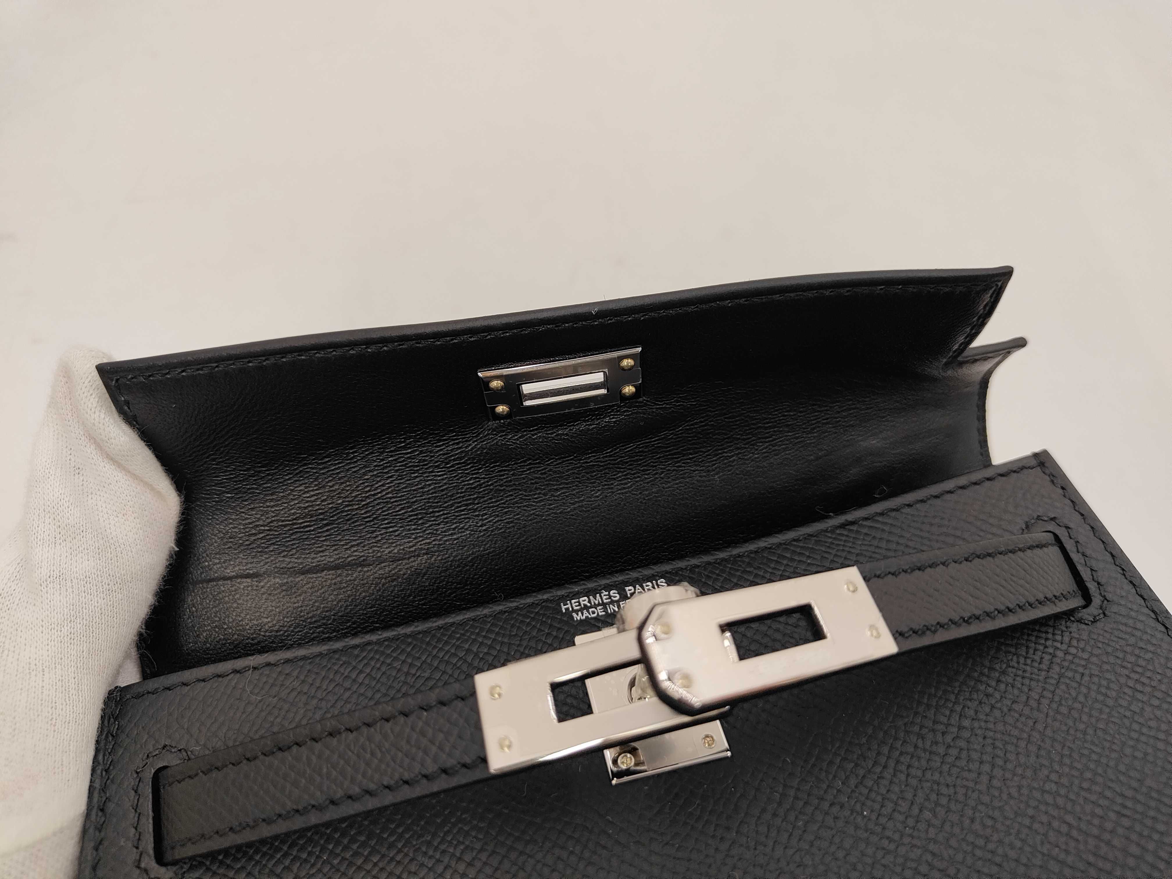 Mini Kelly de Black Epsom Leather Handbag with Silver Hardware (G Stamp) — view 6