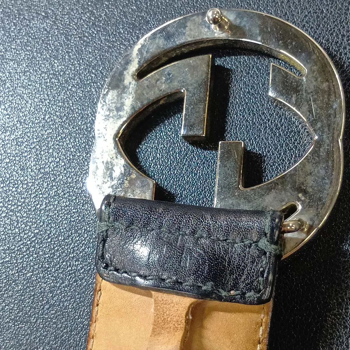 114984 Guccissima Belt 85 Leather Black - Shows signs of wear including dents, — view 6