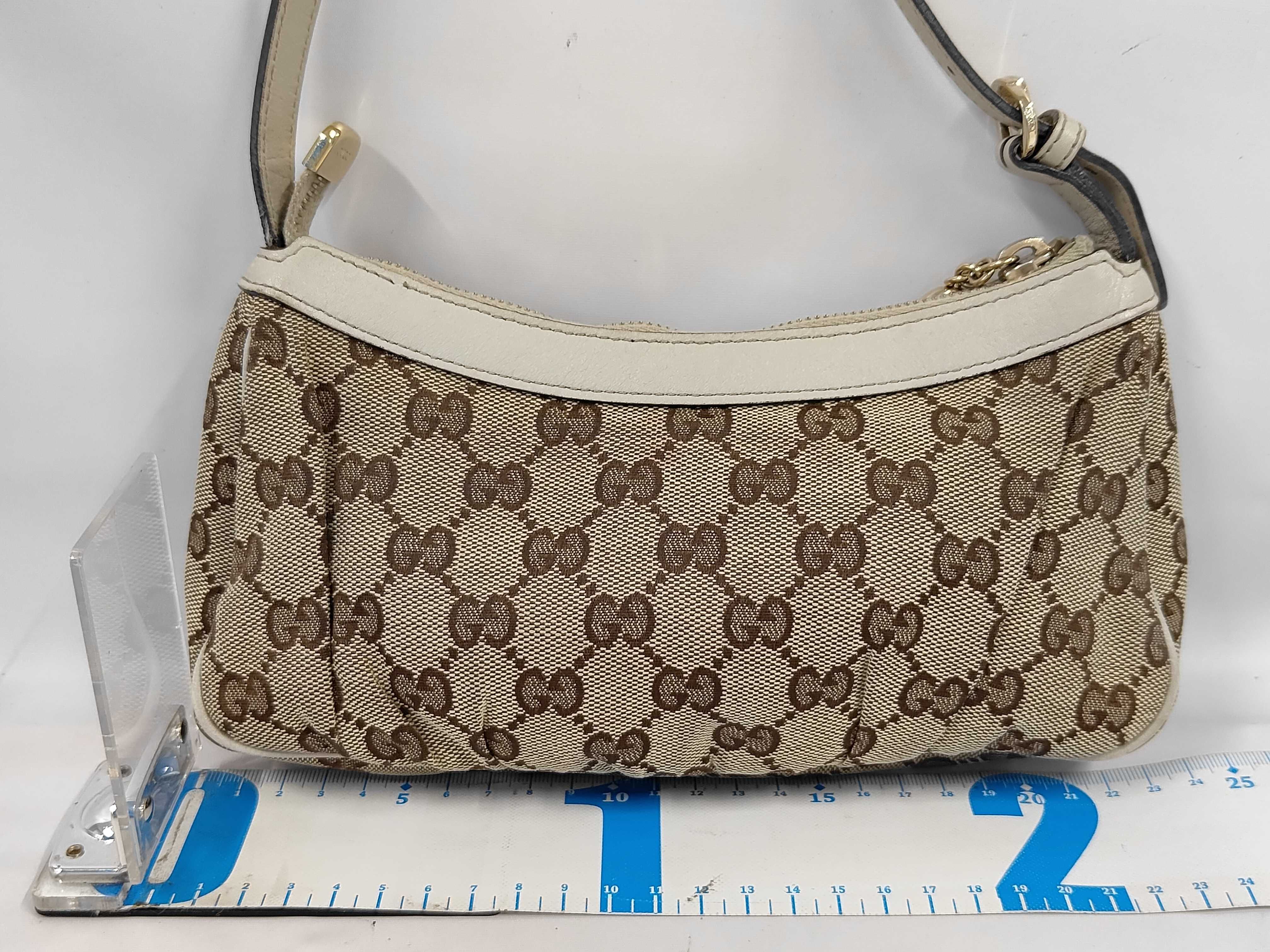 White Canvas GG Monogram Heart Zipper Shoulder Bag — view 2