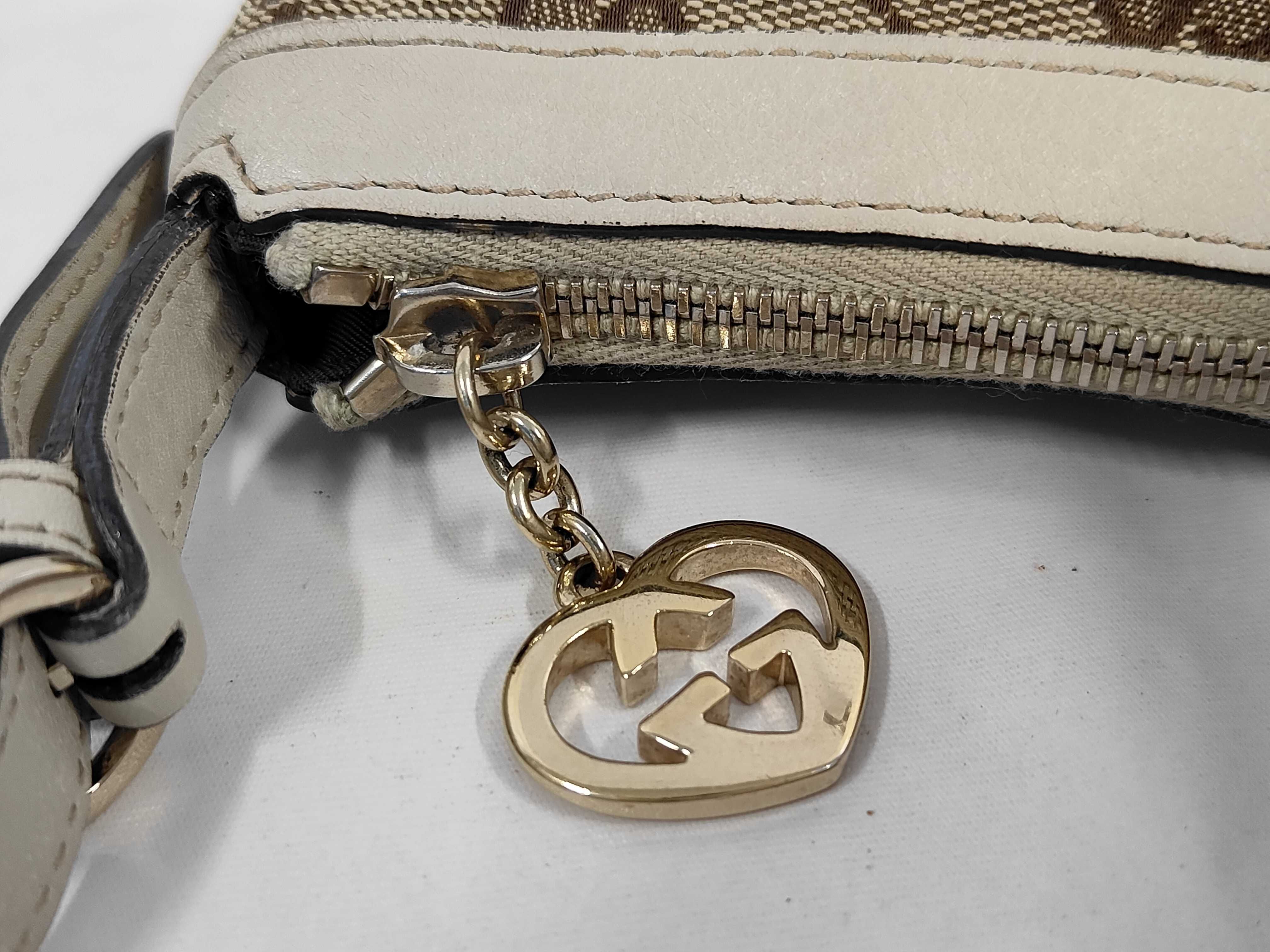 White Canvas GG Monogram Heart Zipper Shoulder Bag — view 7