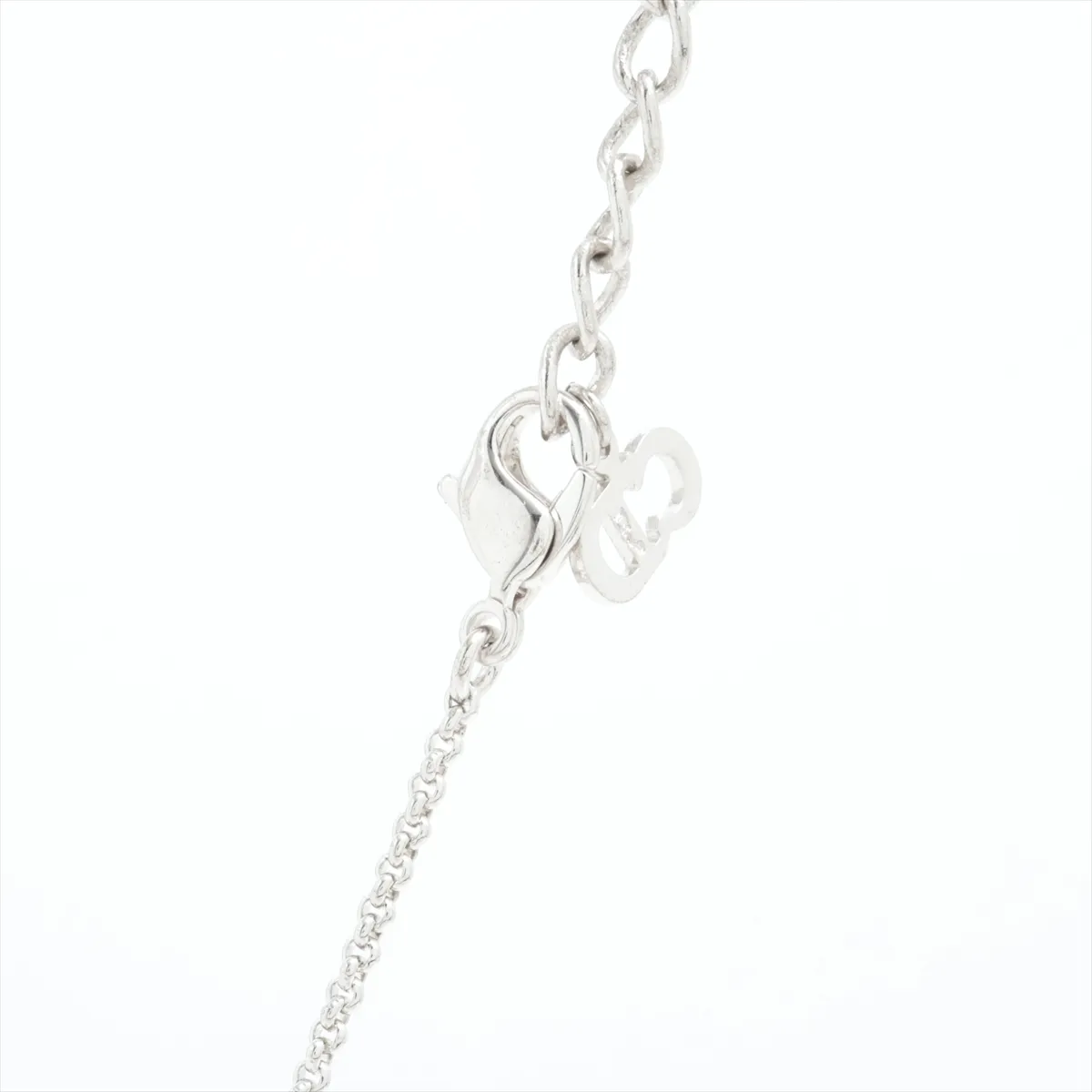 CD Cube Necklace, Metal x Rhinestone, Silver. Shows signs of wear, — view 3