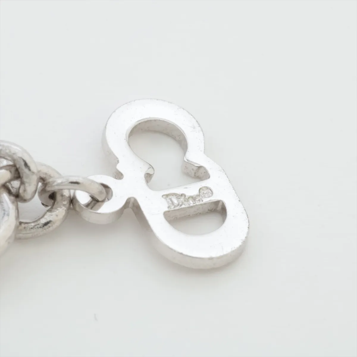 CD Cube Necklace, Metal x Rhinestone, Silver. Shows signs of wear, — view 4