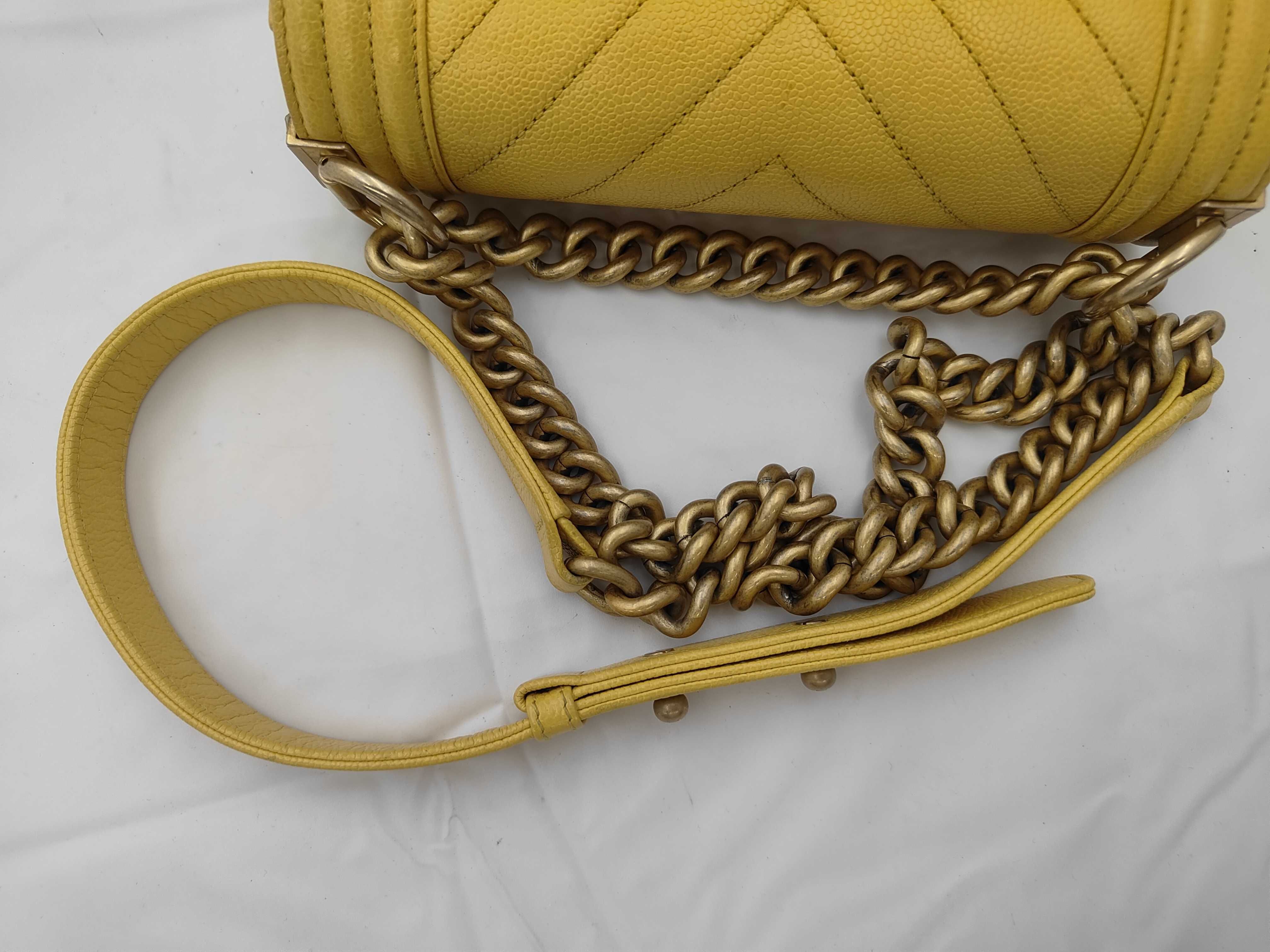 Boy Chanel 20 Caviar Yellow Chain Shoulder Bag — view 3