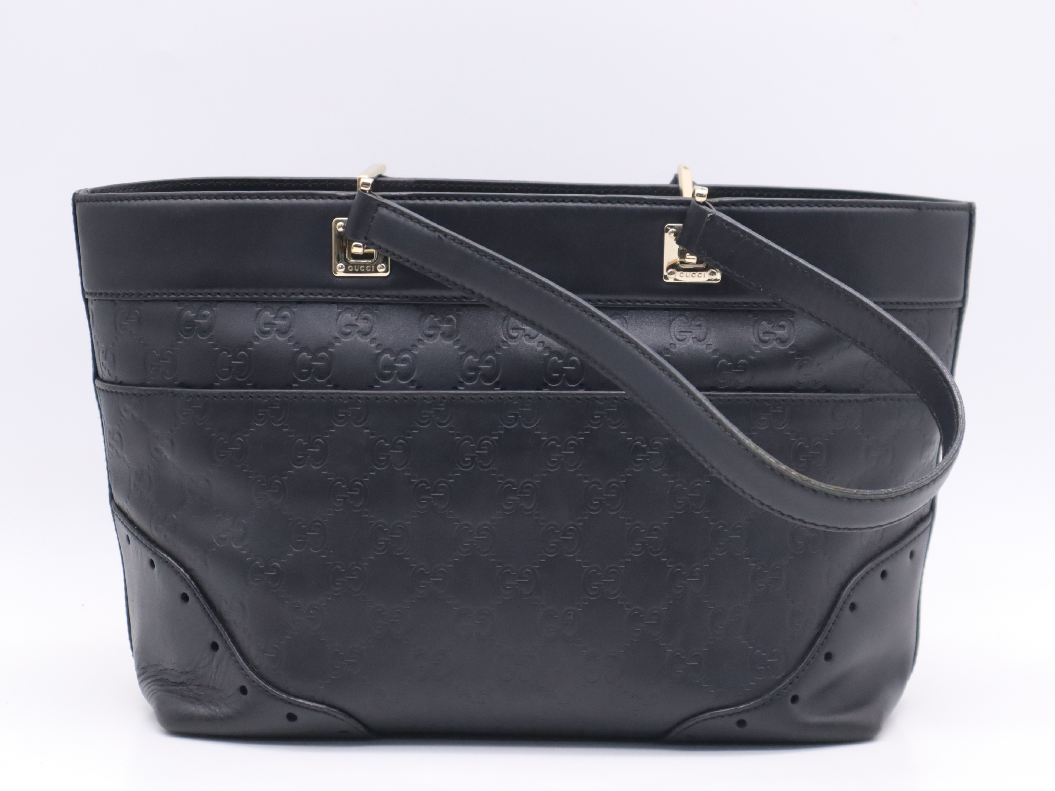 145993 Leather Guccissima Horsebit Tote Bag, Black with Gold Hardware, Includes Dust Bag. — view 2