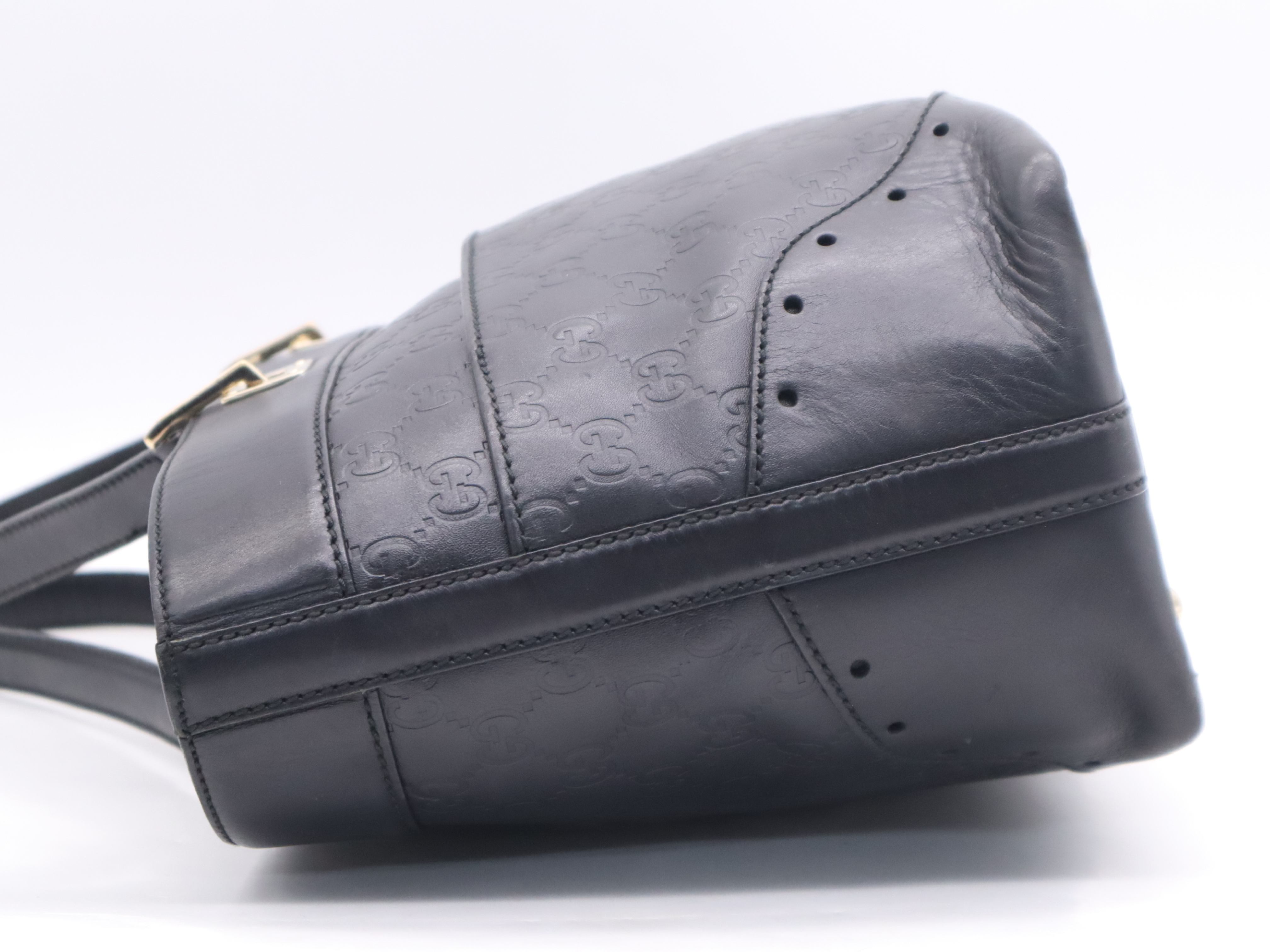 145993 Leather Guccissima Horsebit Tote Bag, Black with Gold Hardware, Includes Dust Bag. — view 3