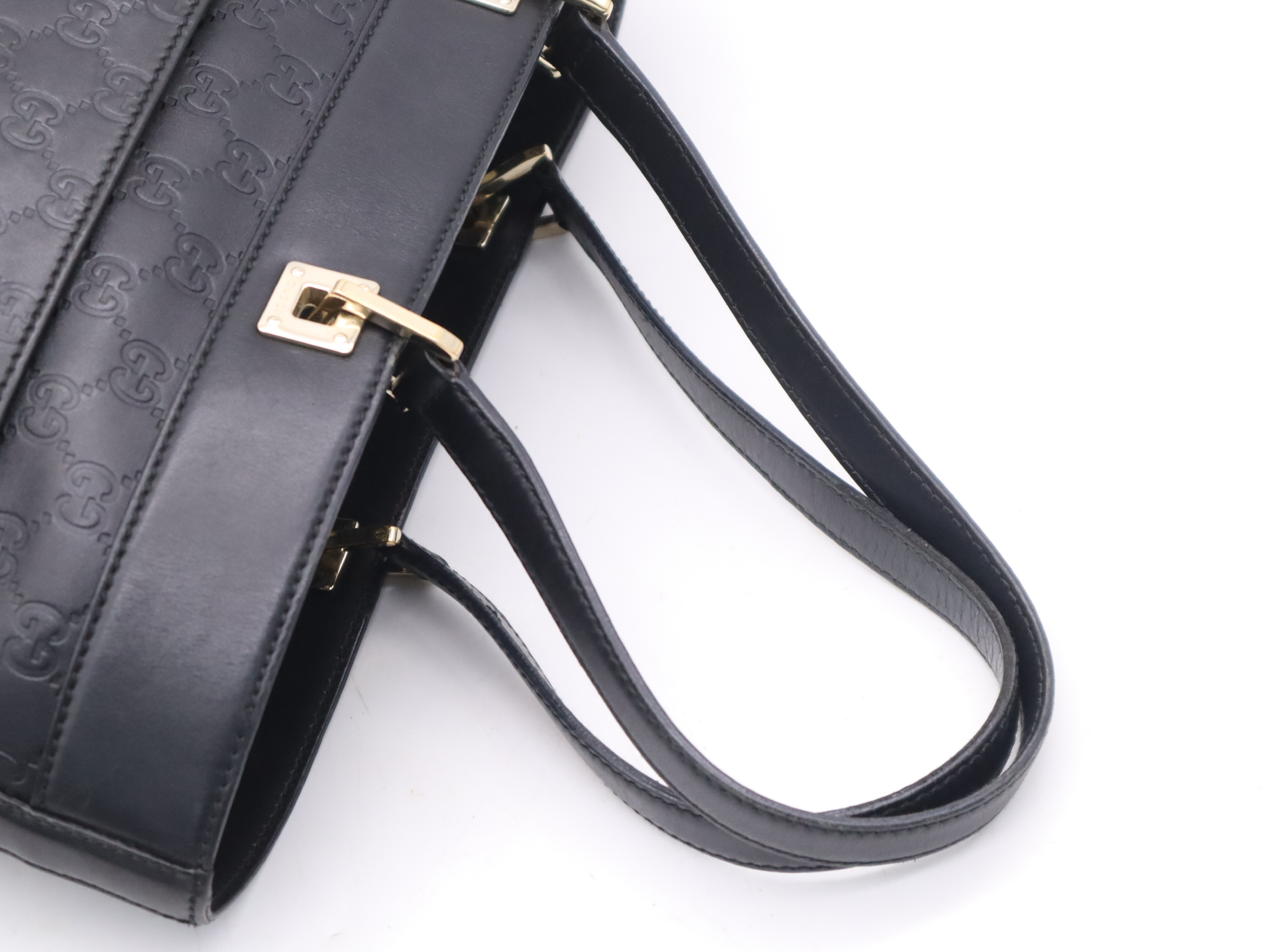 145993 Leather Guccissima Horsebit Tote Bag, Black with Gold Hardware, Includes Dust Bag. — view 6