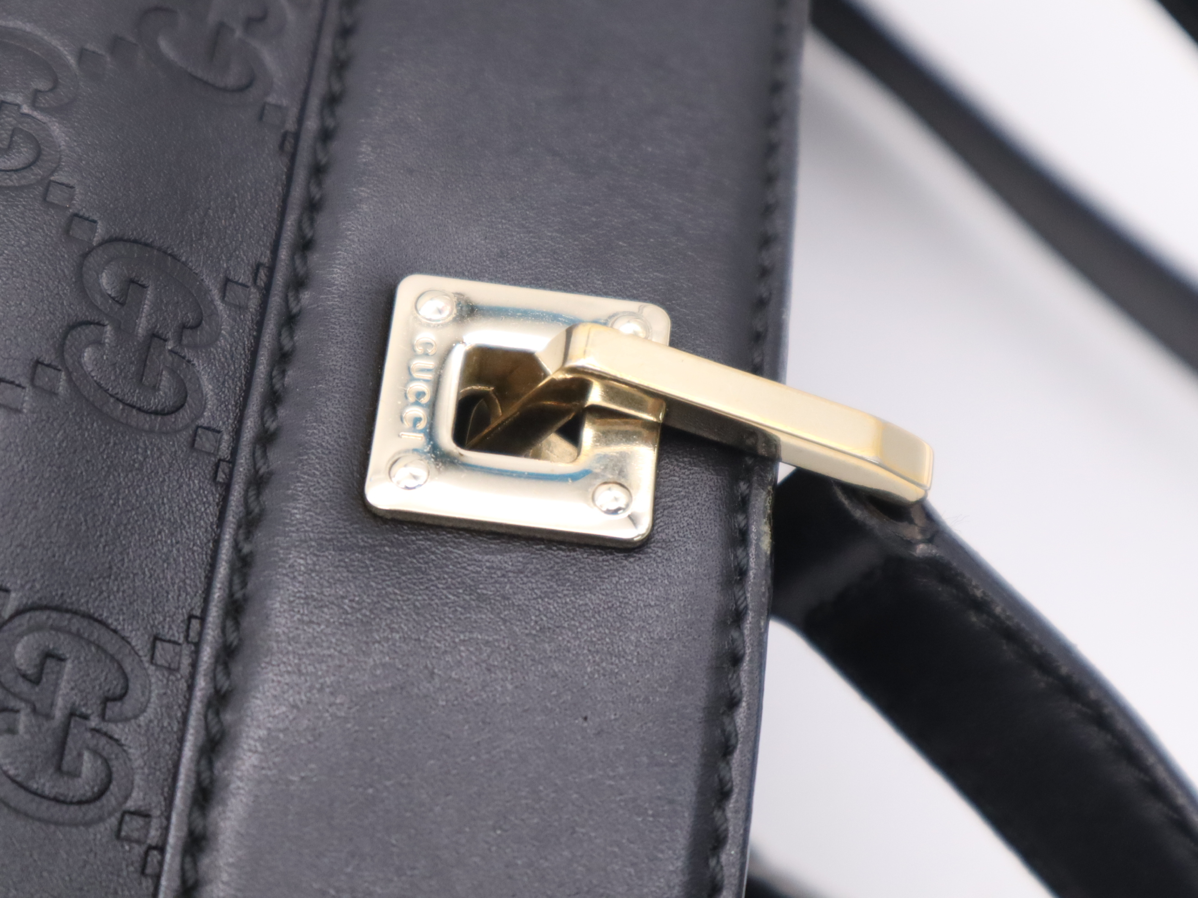 145993 Leather Guccissima Horsebit Tote Bag, Black with Gold Hardware, Includes Dust Bag. — view 7