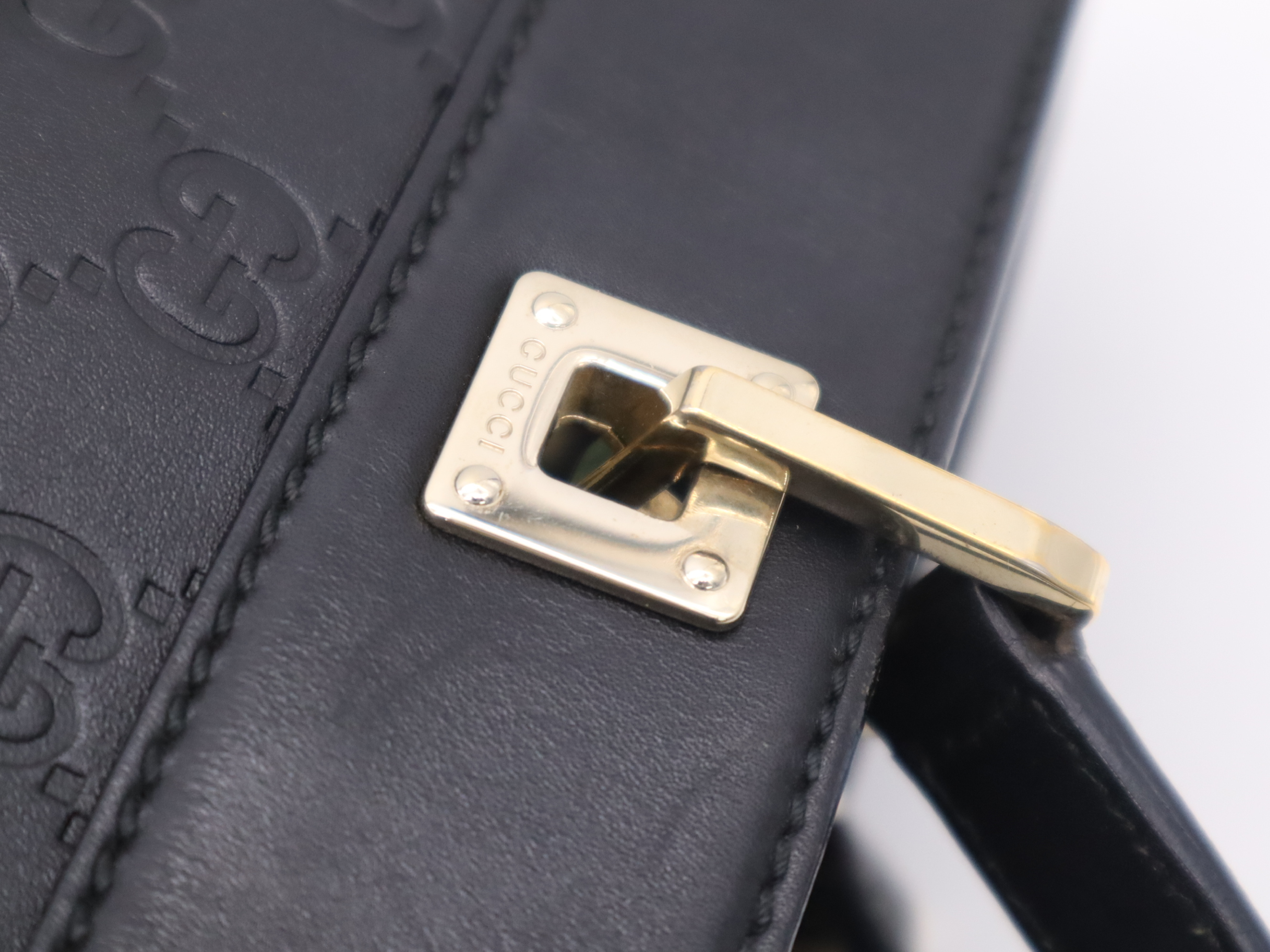 145993 Leather Guccissima Horsebit Tote Bag, Black with Gold Hardware, Includes Dust Bag. — view 8