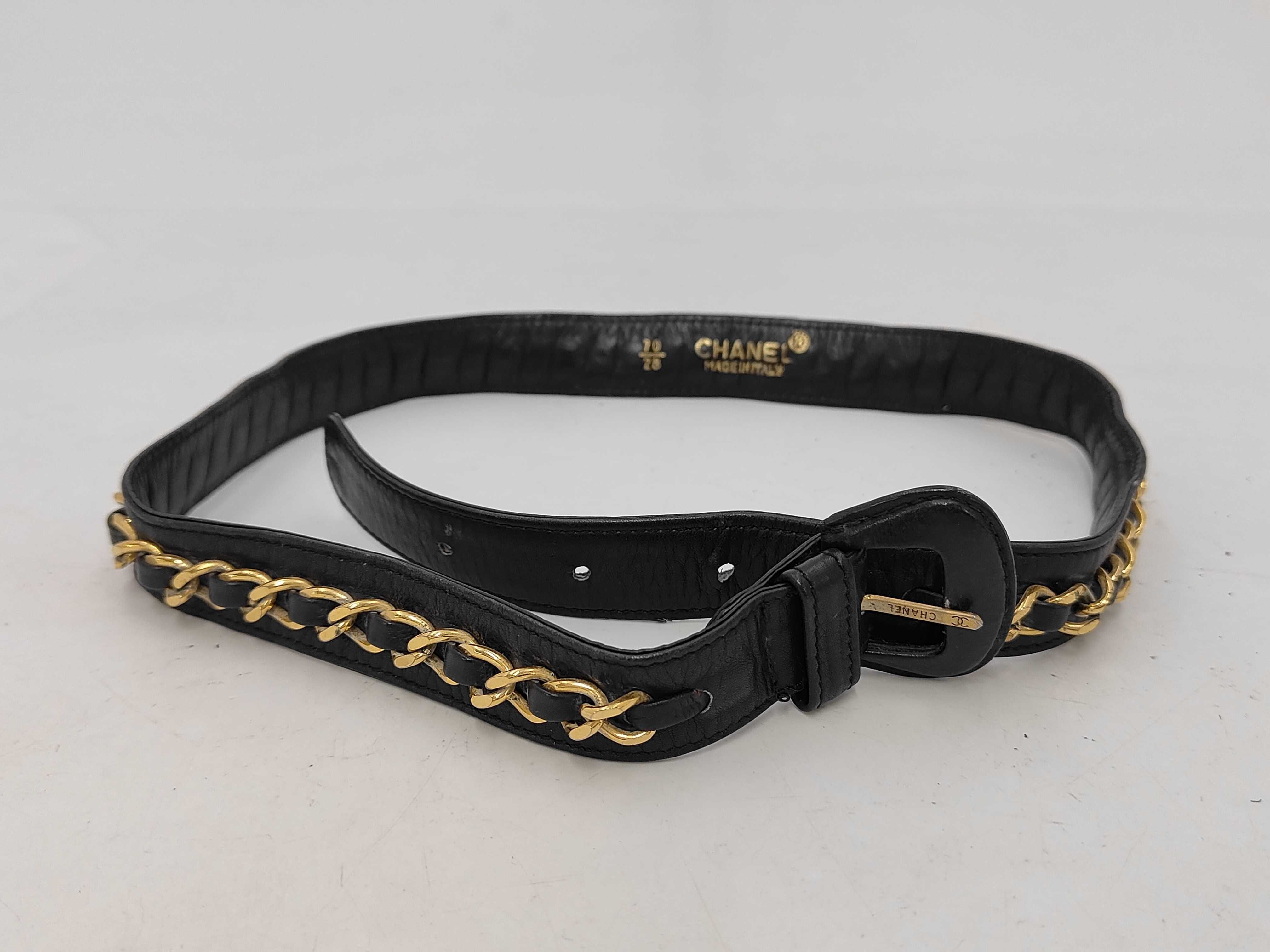 Chain Leather Belt (Black x Gold)