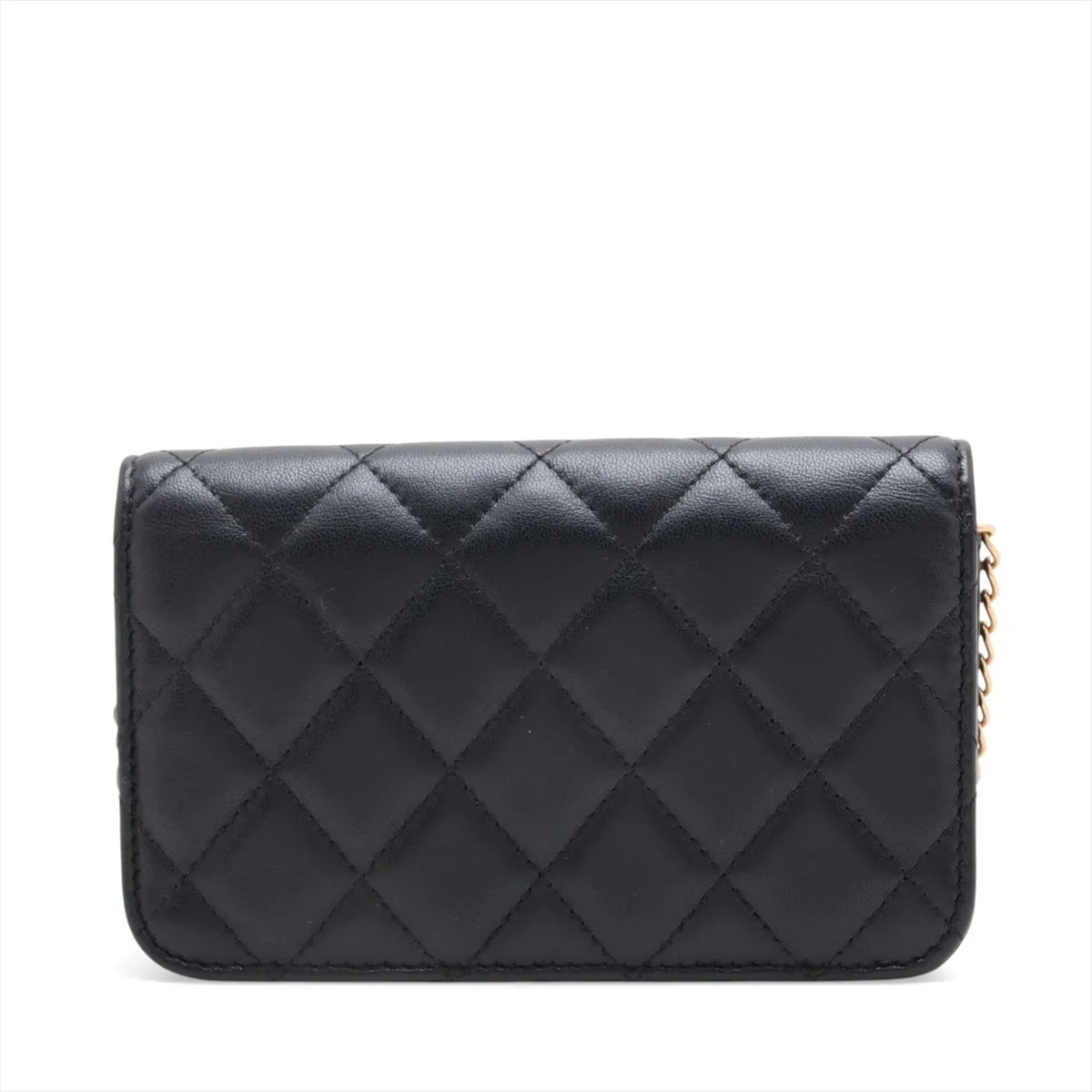 Matelassé Lambskin Chain Shoulder Bag, Black with Gold Hardware, UU066A94, Random Serial Number — view 2