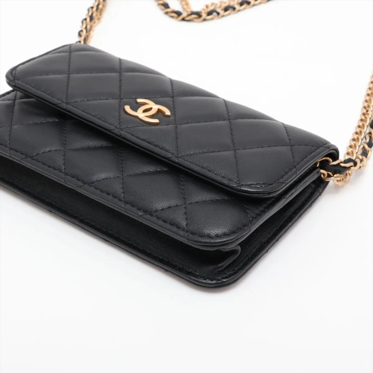 Matelassé Lambskin Chain Shoulder Bag, Black with Gold Hardware, UU066A94, Random Serial Number — view 3