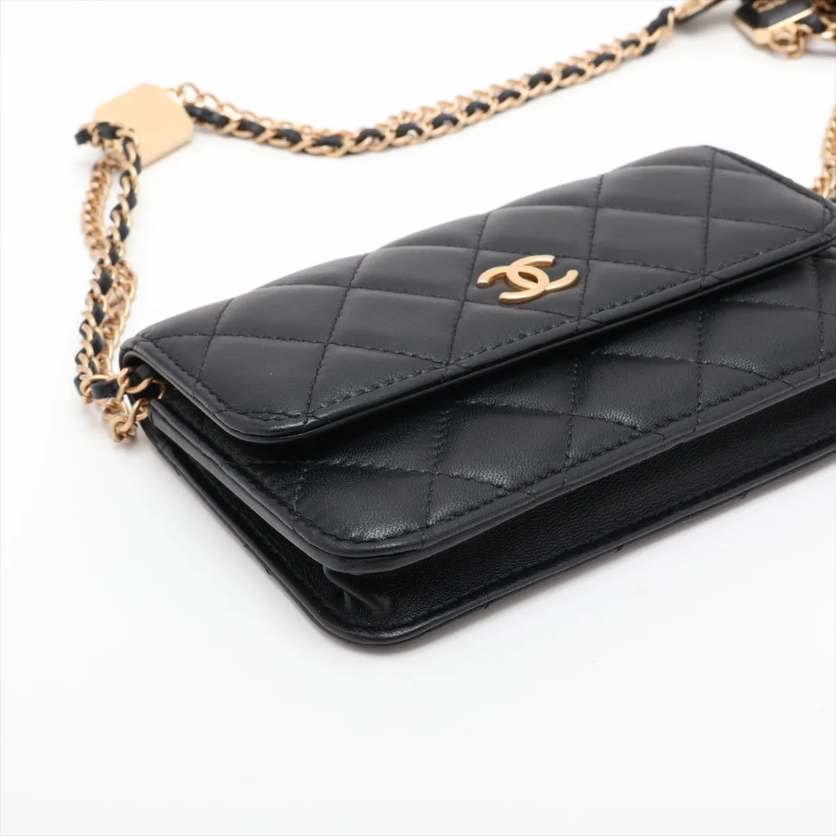 Matelassé Lambskin Chain Shoulder Bag, Black with Gold Hardware, UU066A94, Random Serial Number — view 4